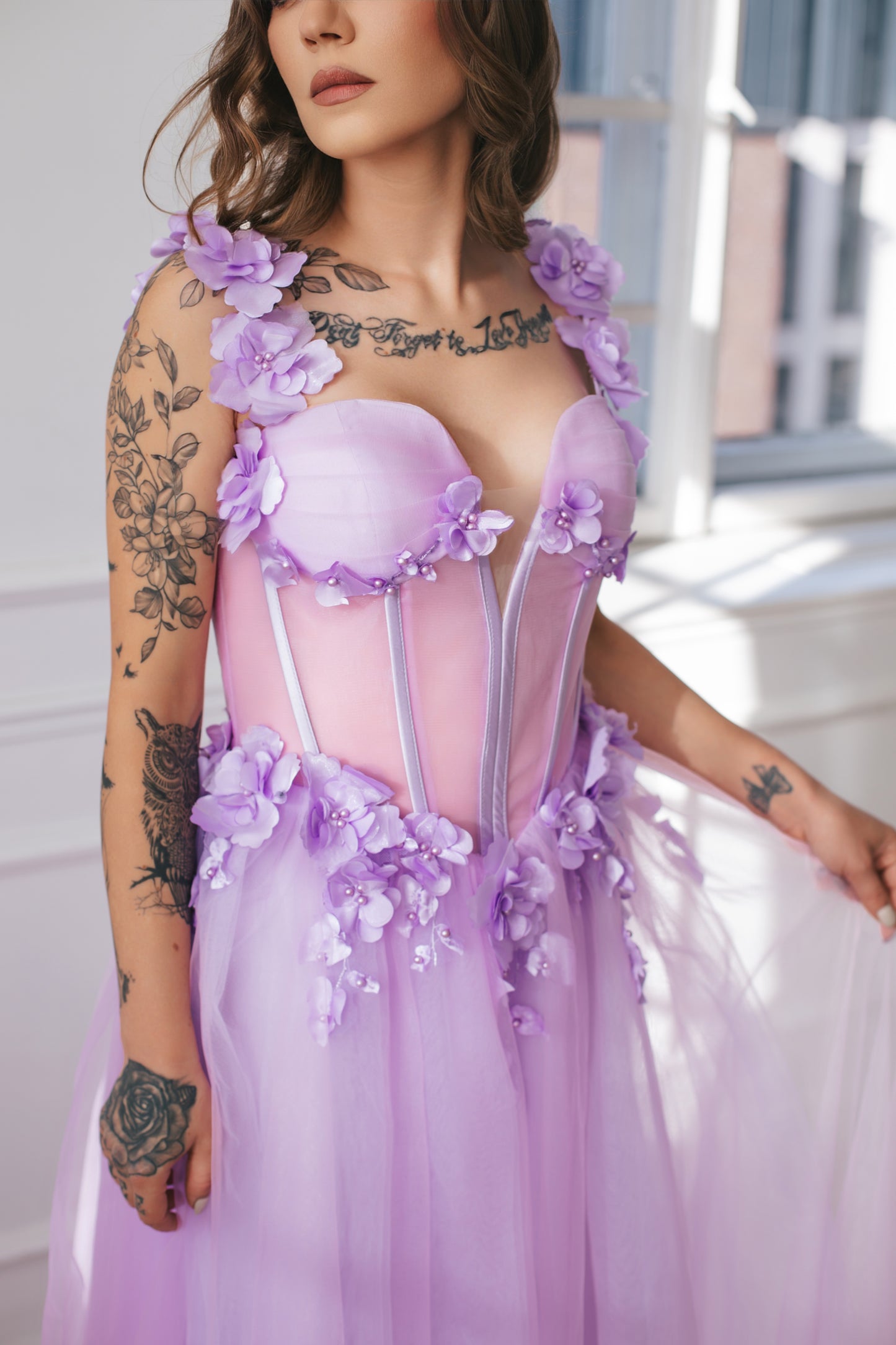 Purple Midi Dress With Flowers