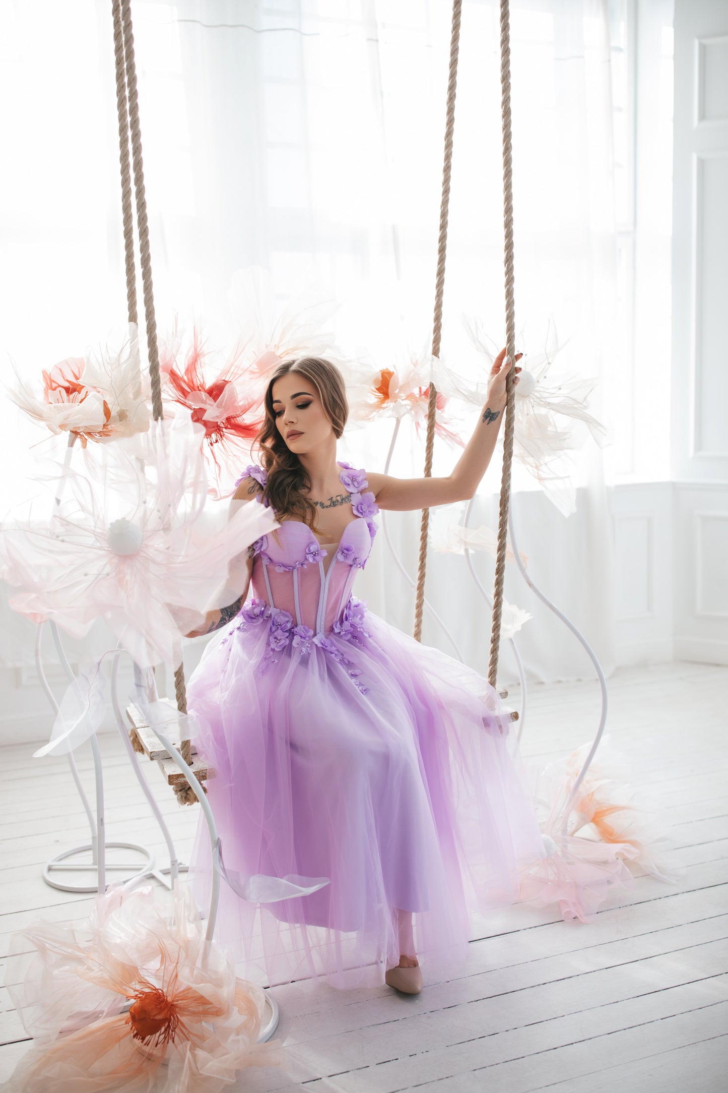 Purple Midi Dress With Flowers
