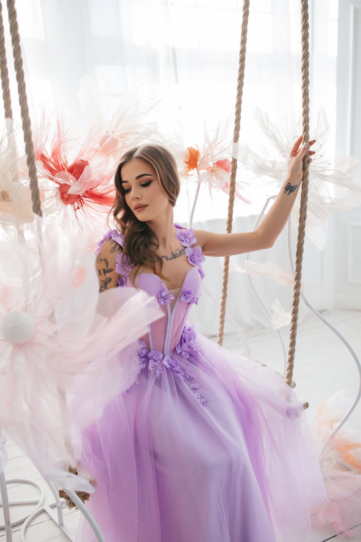 Purple Midi Dress With Flowers