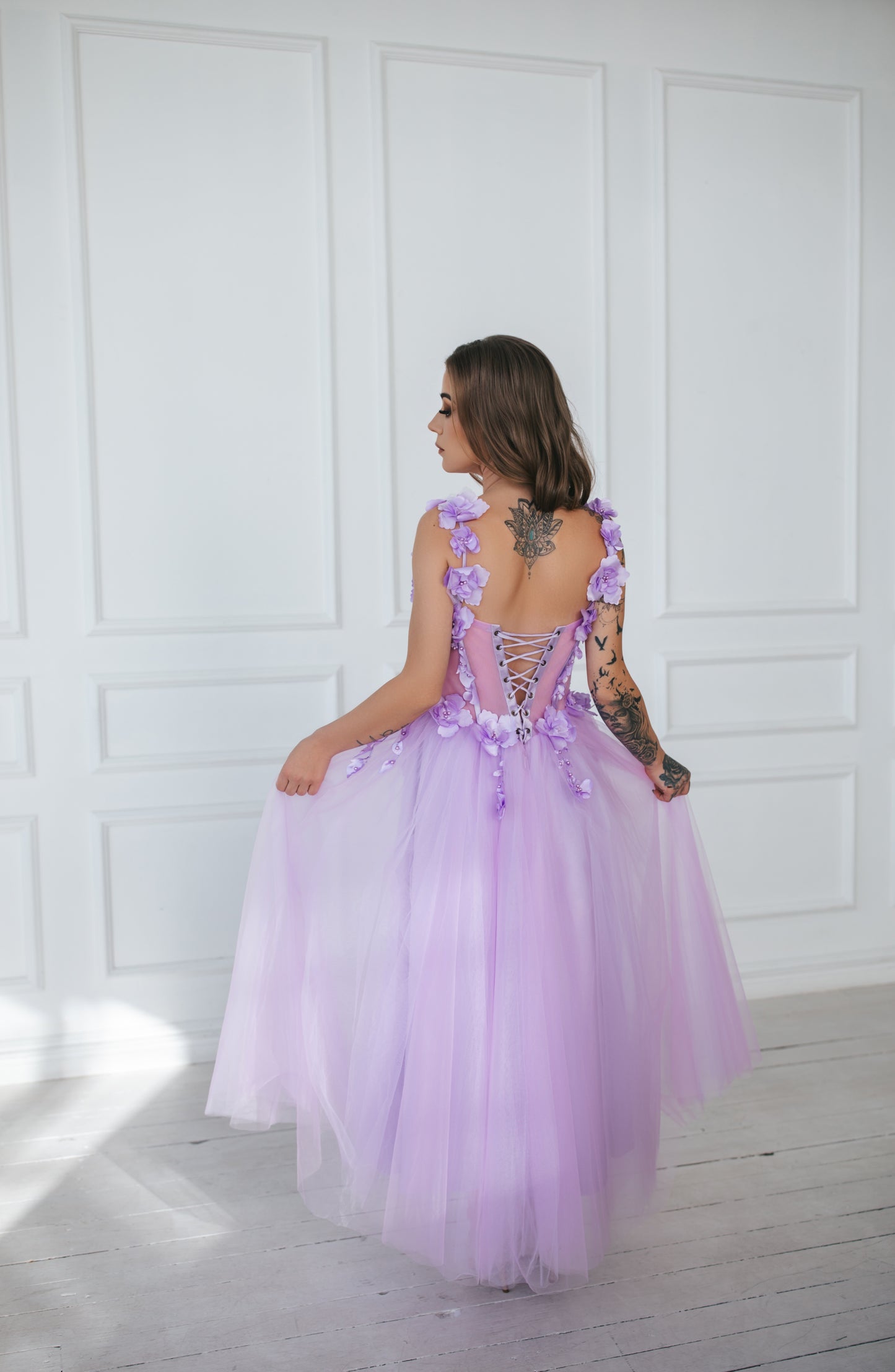 Purple Midi Dress With Flowers