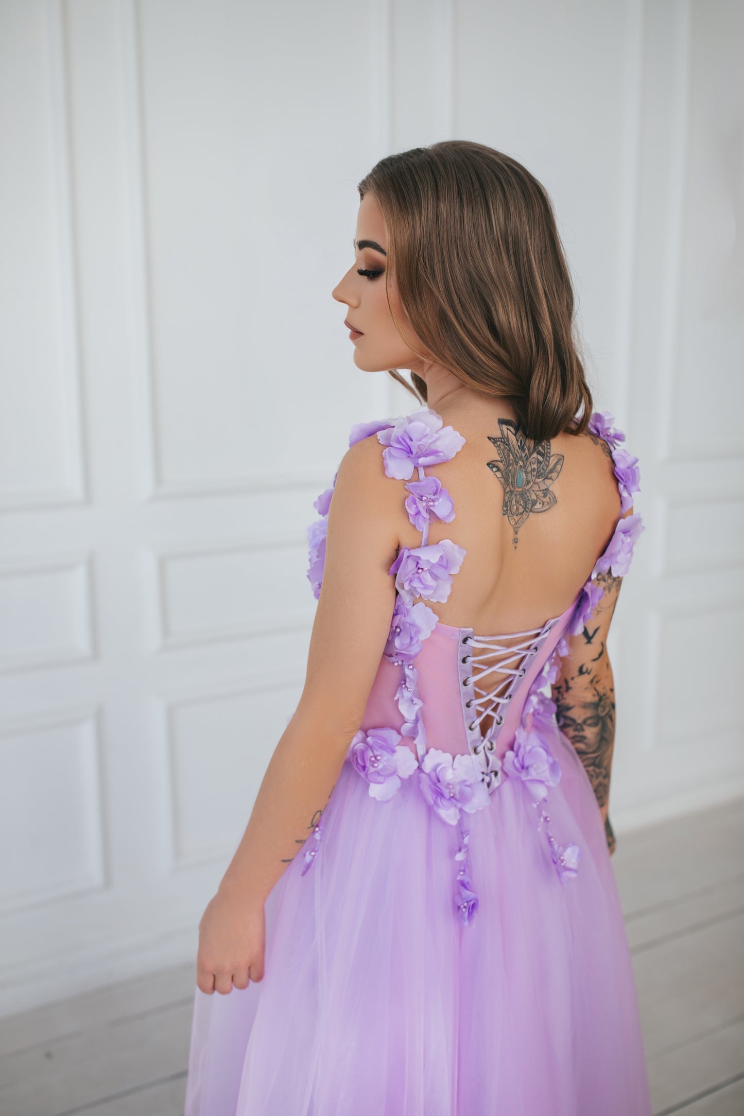 Purple Midi Dress With Flowers