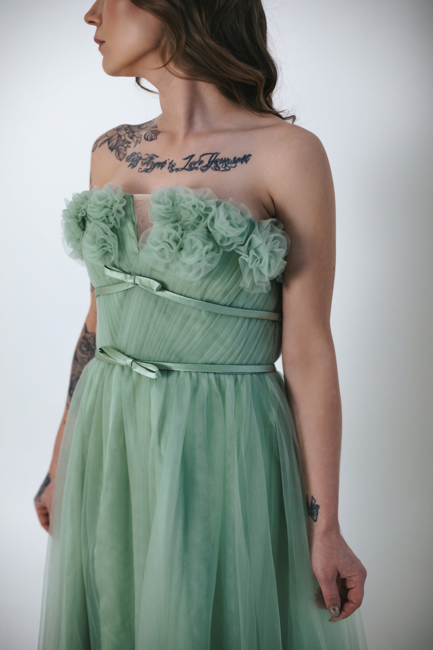 Green Tulle Dress With Flowers