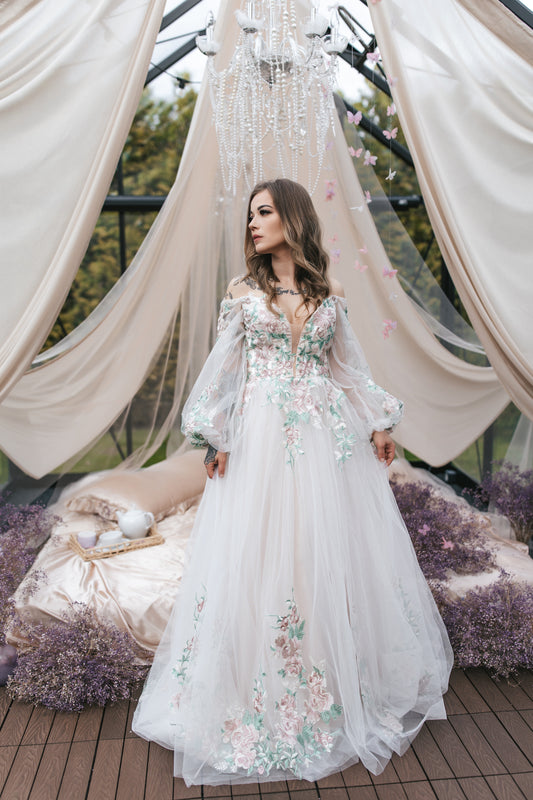 Rosé Embroidered Gown