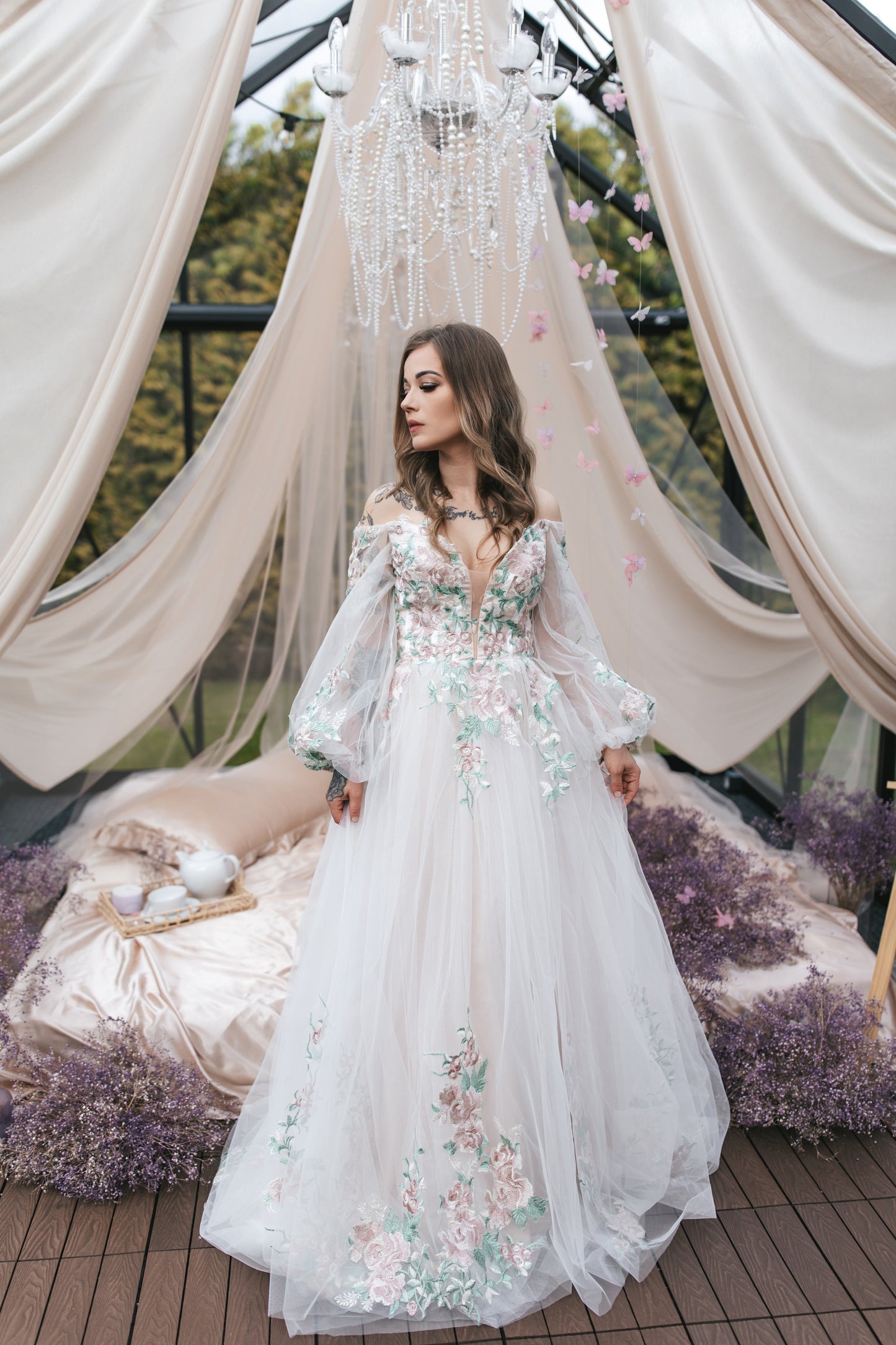 Rosé Embroidered Gown