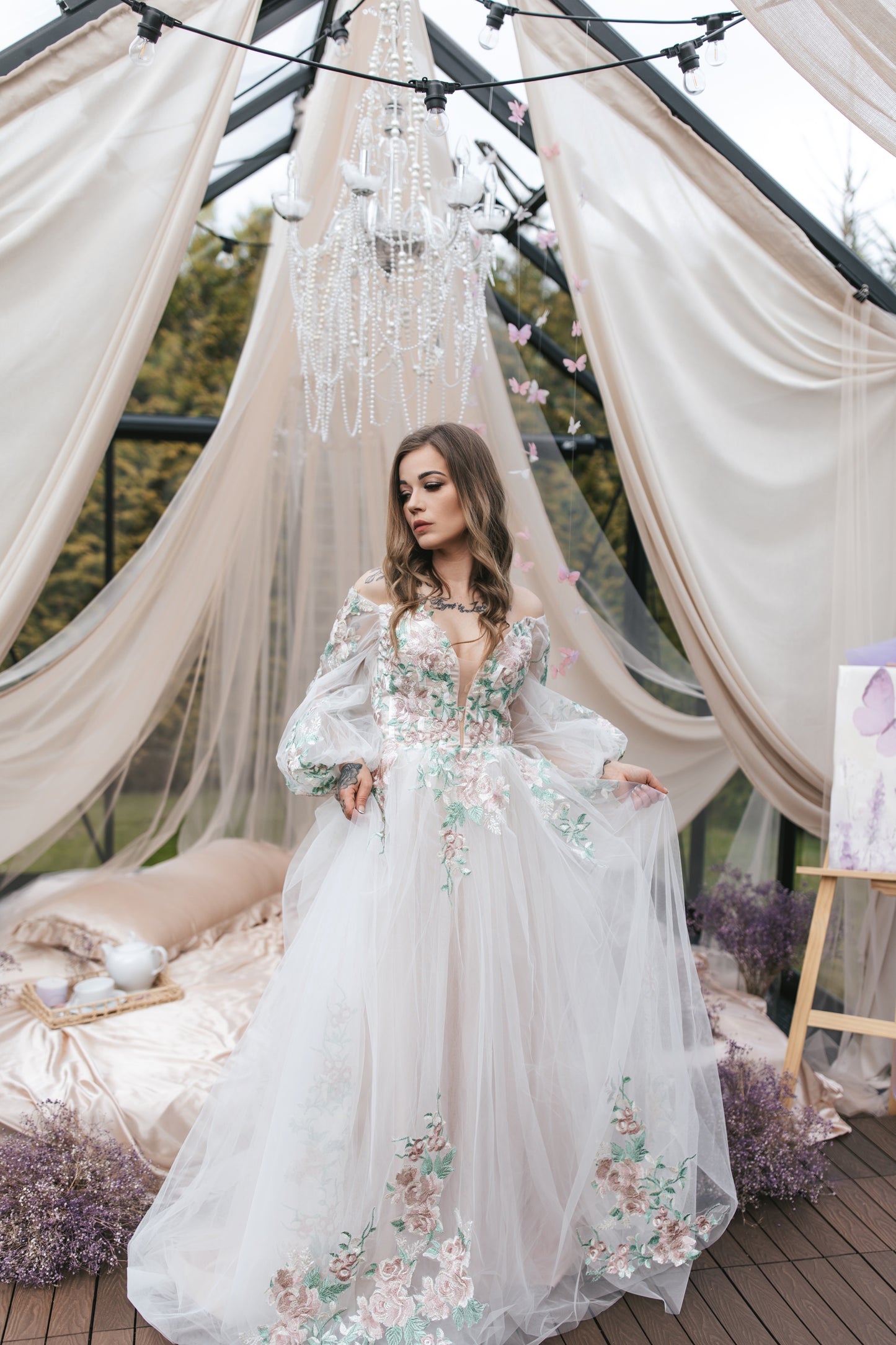 Rosé Embroidered Gown
