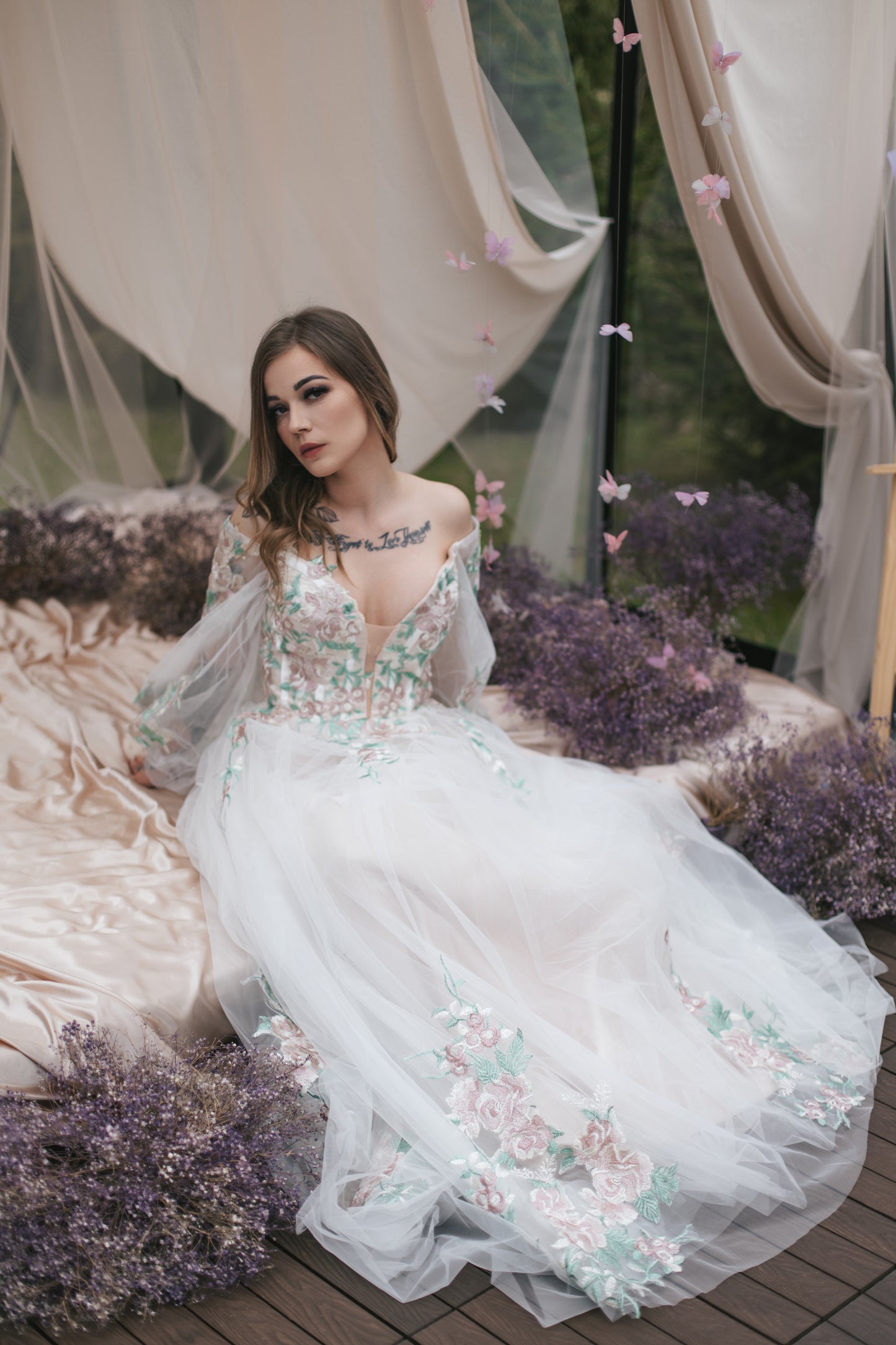 Rosé Embroidered Gown