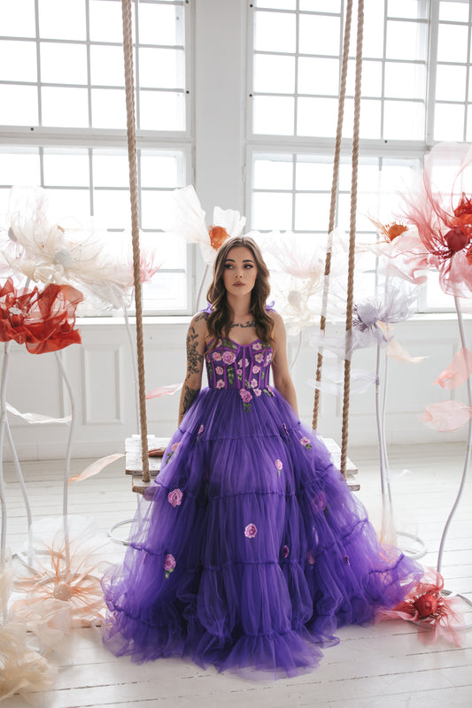 Violet Gown With Flowers