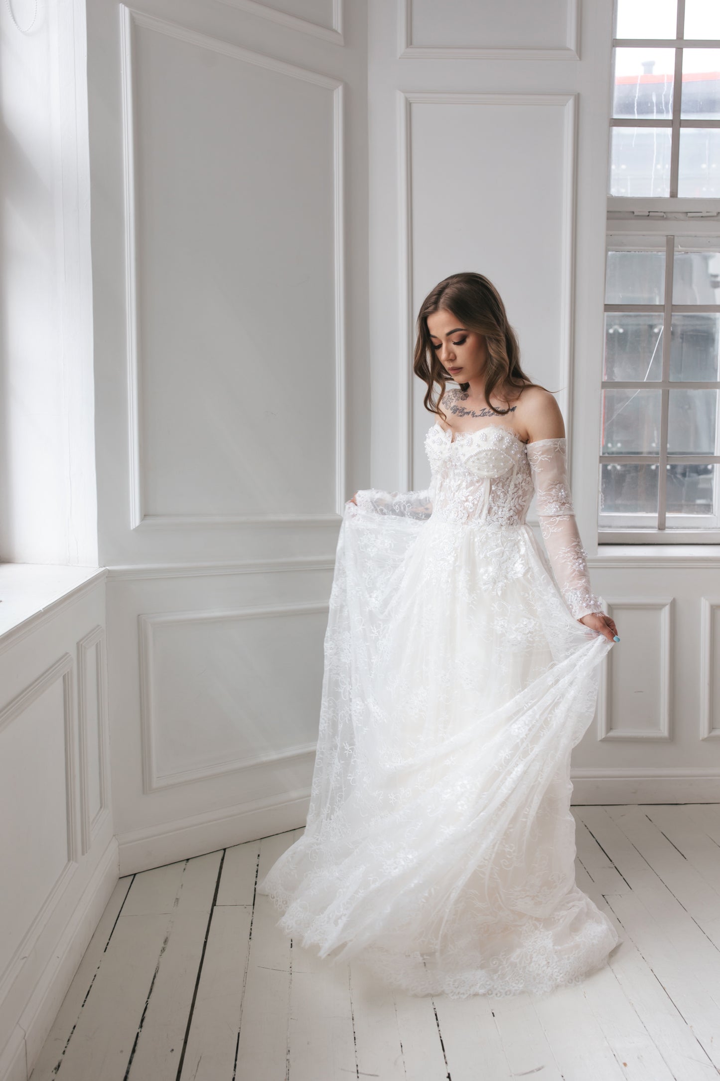 Romantic Gown Of Lace And Pearls