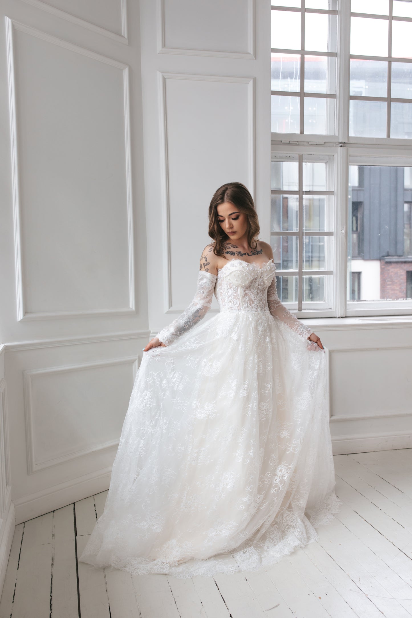 Romantic Gown Of Lace And Pearls