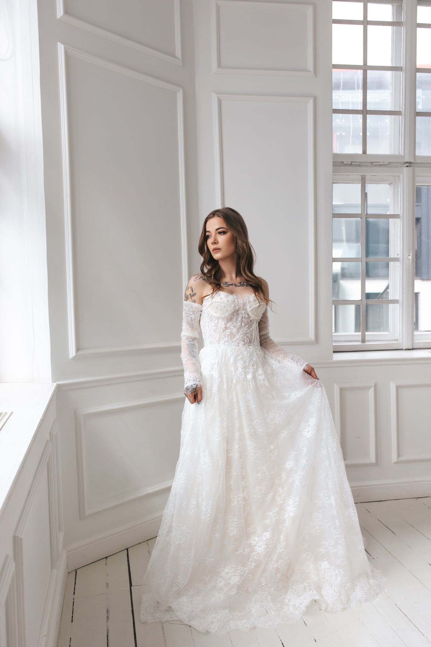 Romantic Gown Of Lace And Pearls