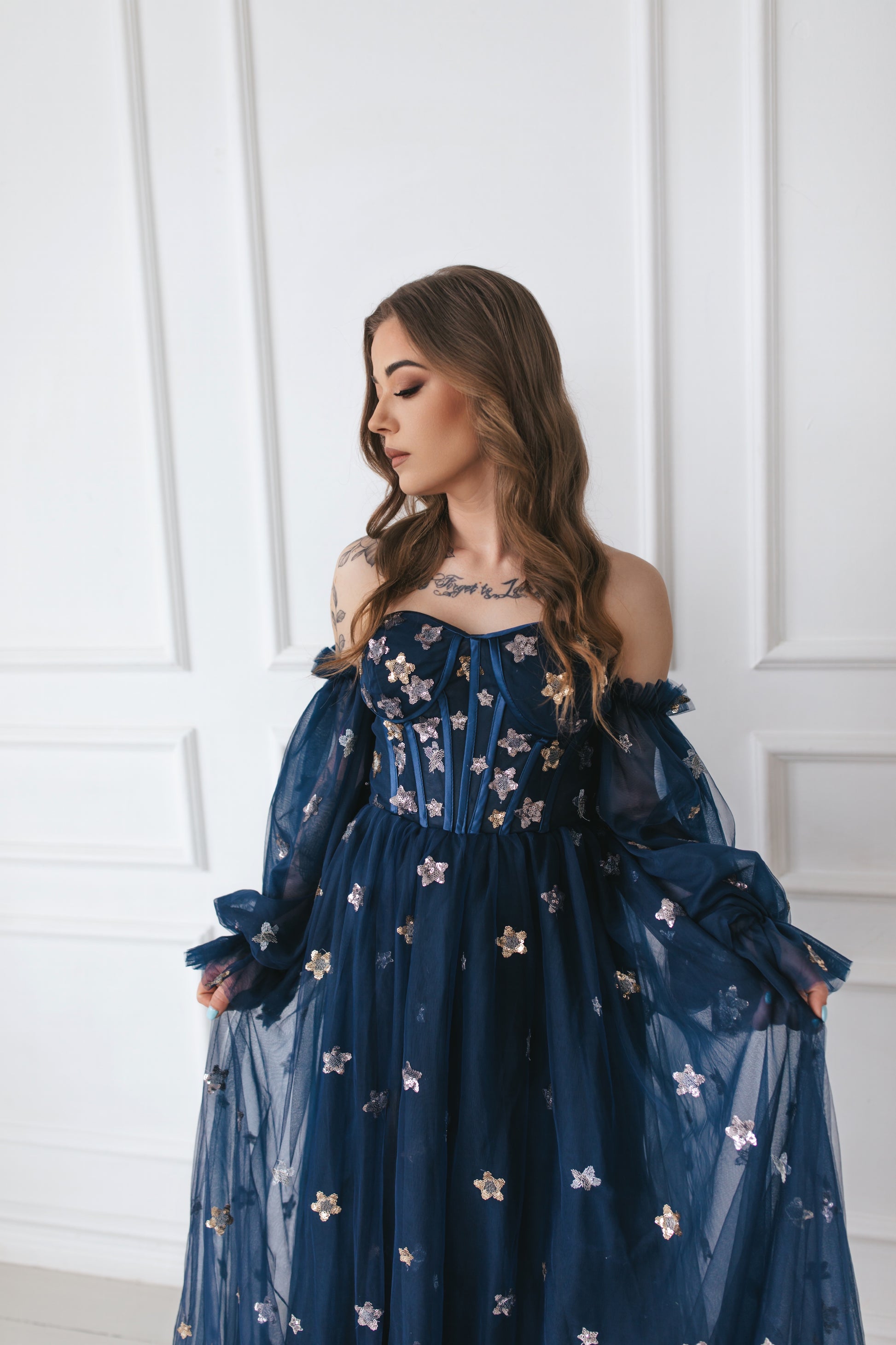 Navy Blue Gown With Stars Dreamydresshouse Navy Blue Gown With Stars Dreamydresshouse