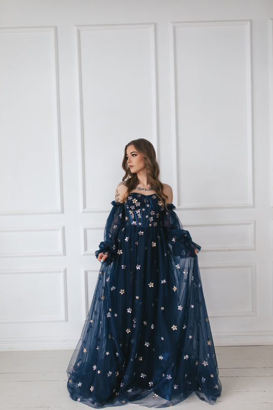 Navy Blue Gown With Stars