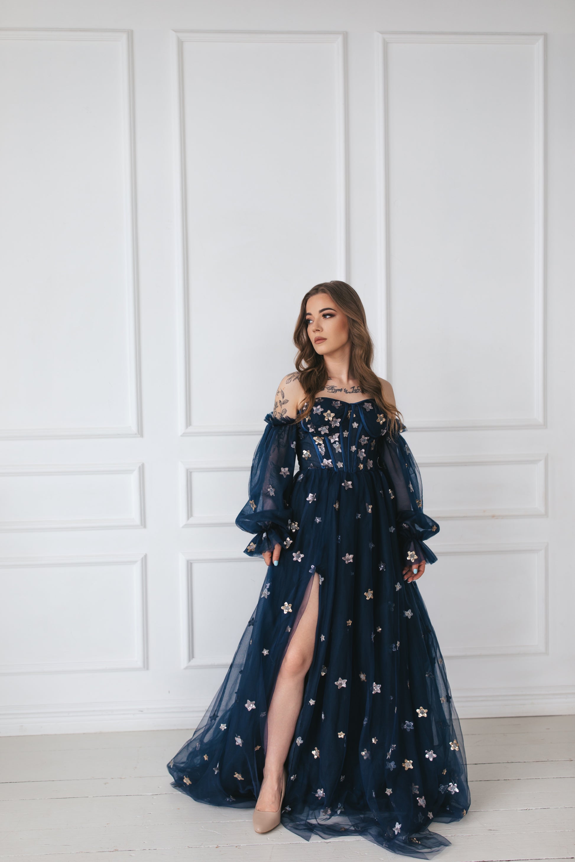 Navy Blue Gown With Stars Dreamydresshouse Navy Blue Gown With Stars Dreamydresshouse