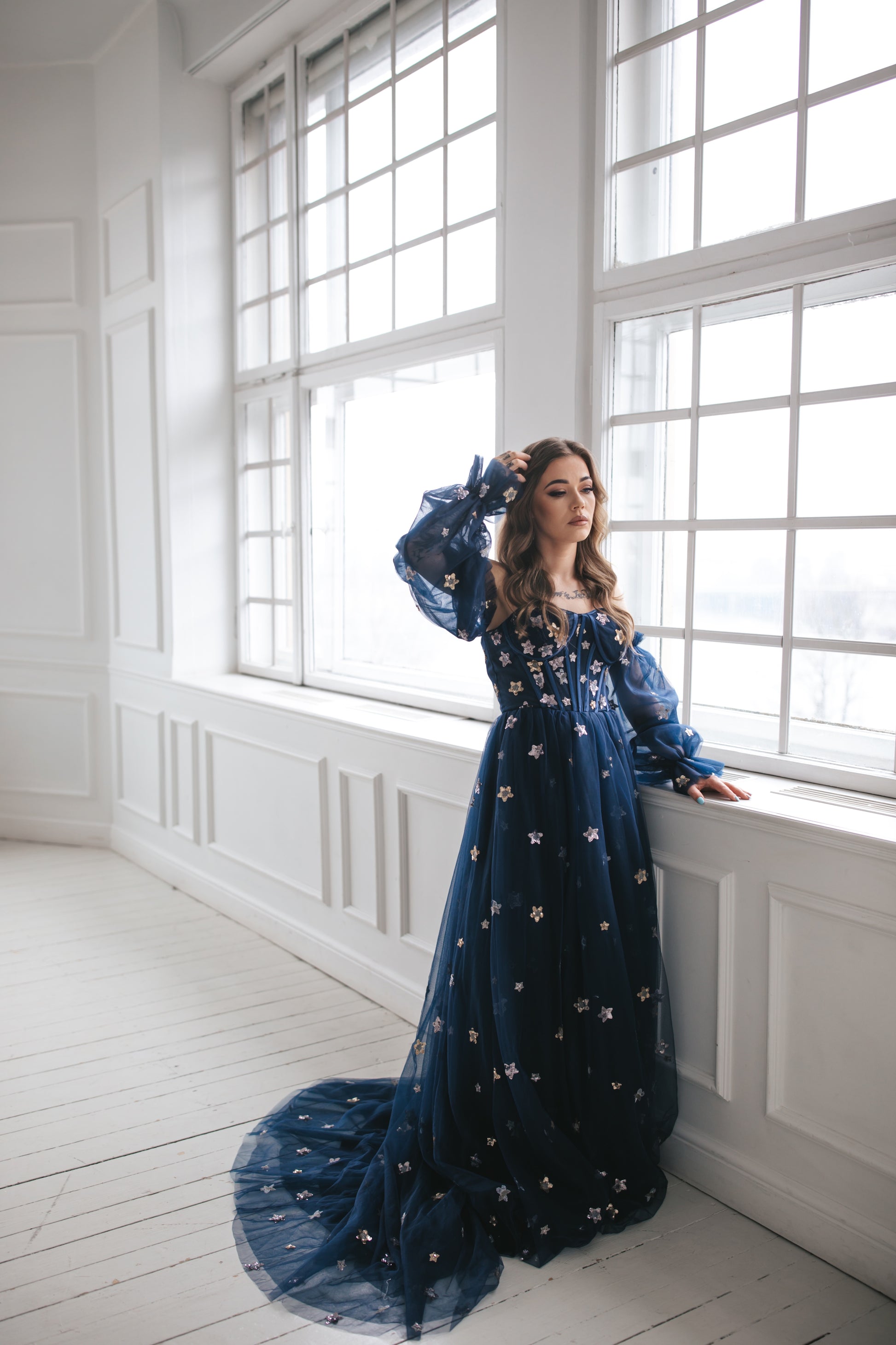 Navy Blue Gown With Stars Dreamydresshouse Navy Blue Gown With Stars Dreamydresshouse