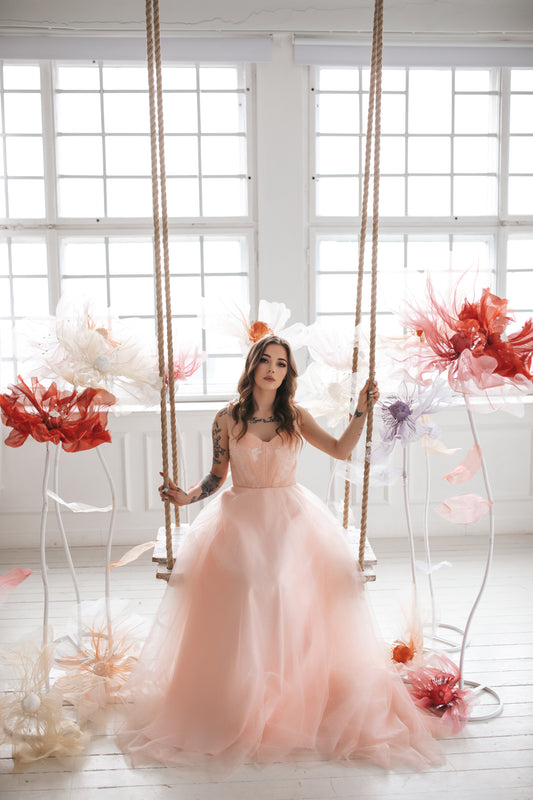 Glittery Blush Pink Gown With Bow Ties