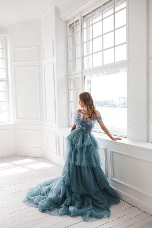 Dusty Blue Tulle Gown