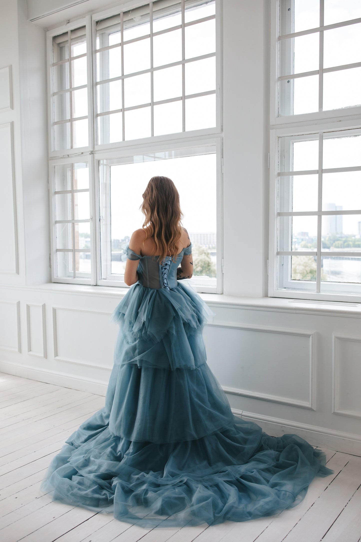 Dusty Blue Tulle Gown