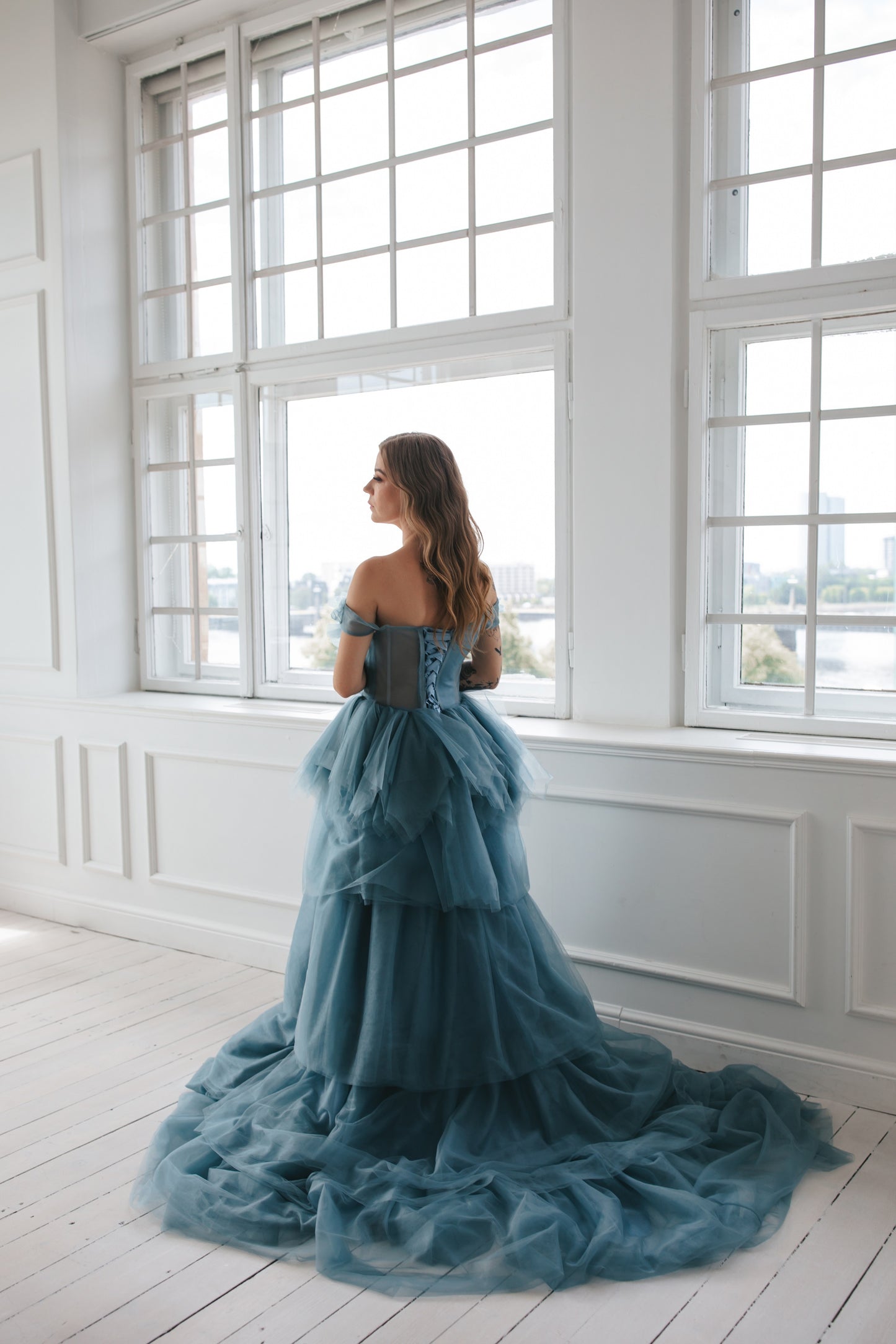 Dusty Blue Tulle Gown