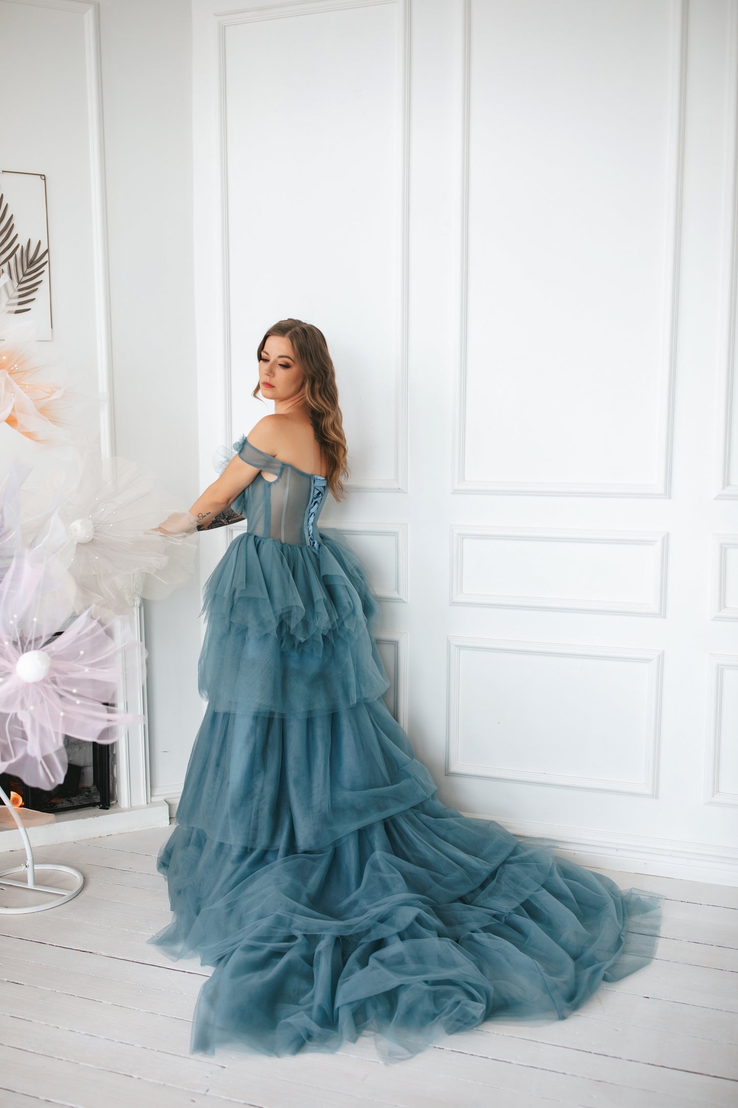 Dusty Blue Tulle Gown