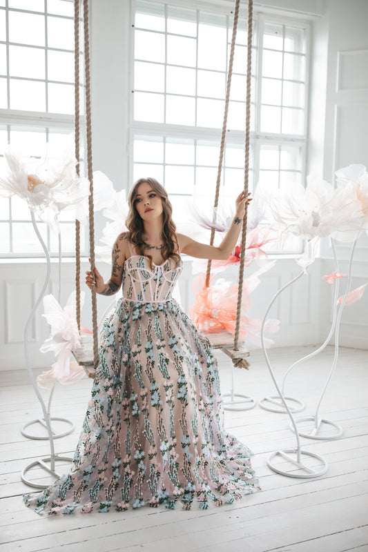 Floral Gown With Bow Ties