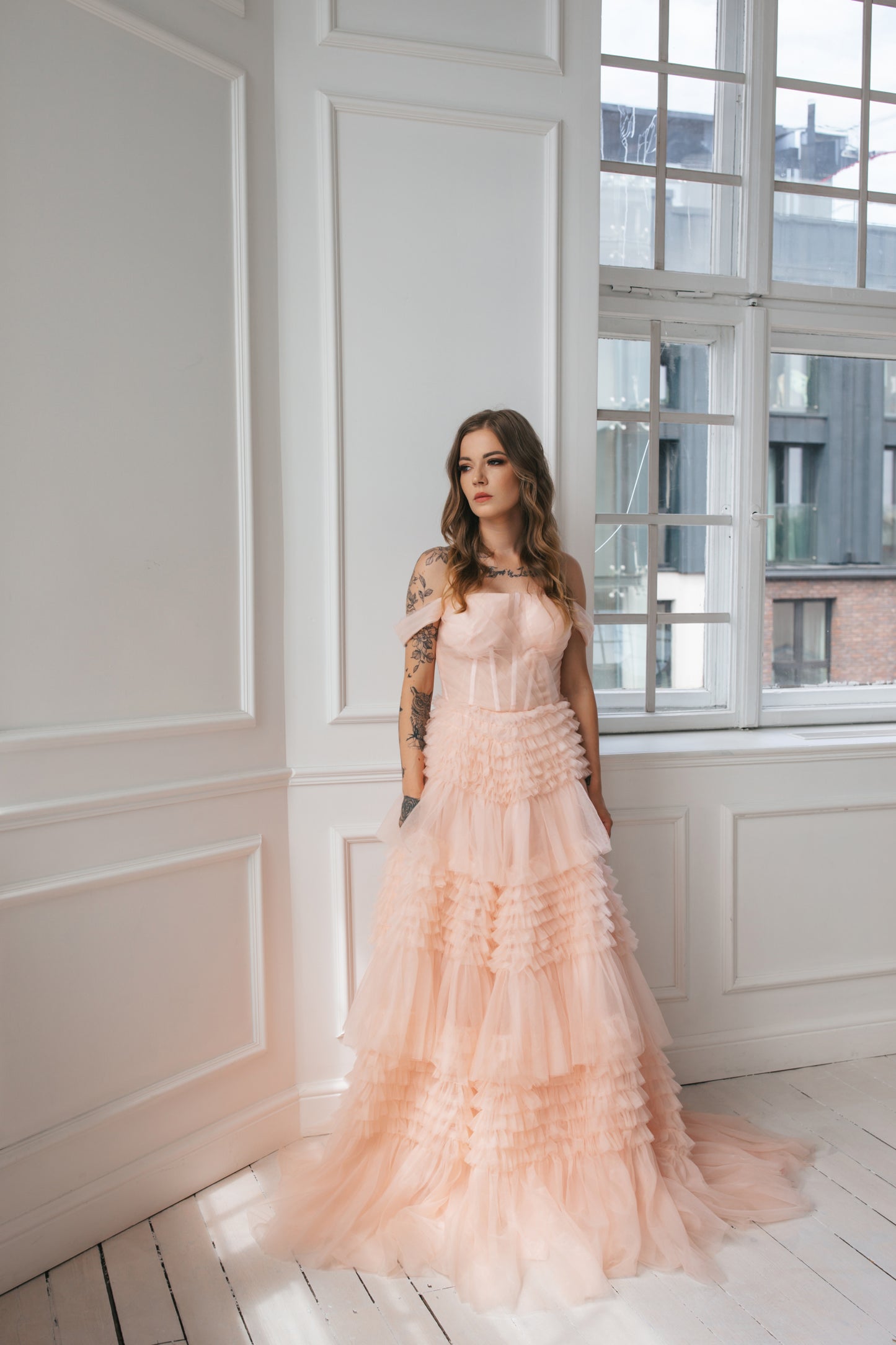 Romantic Tulle Gown With Ruffles