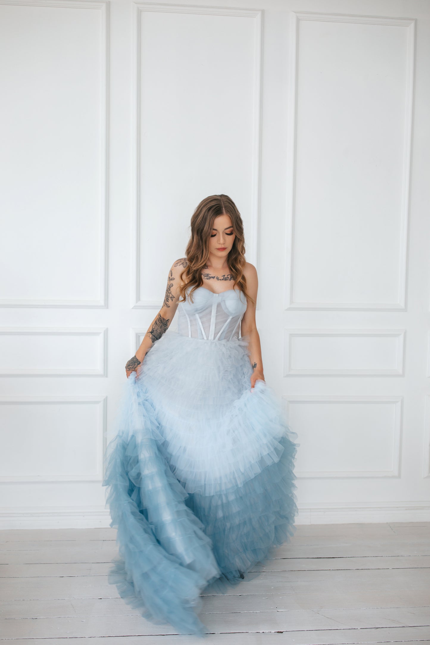 Blue Ombre Tulle Gown