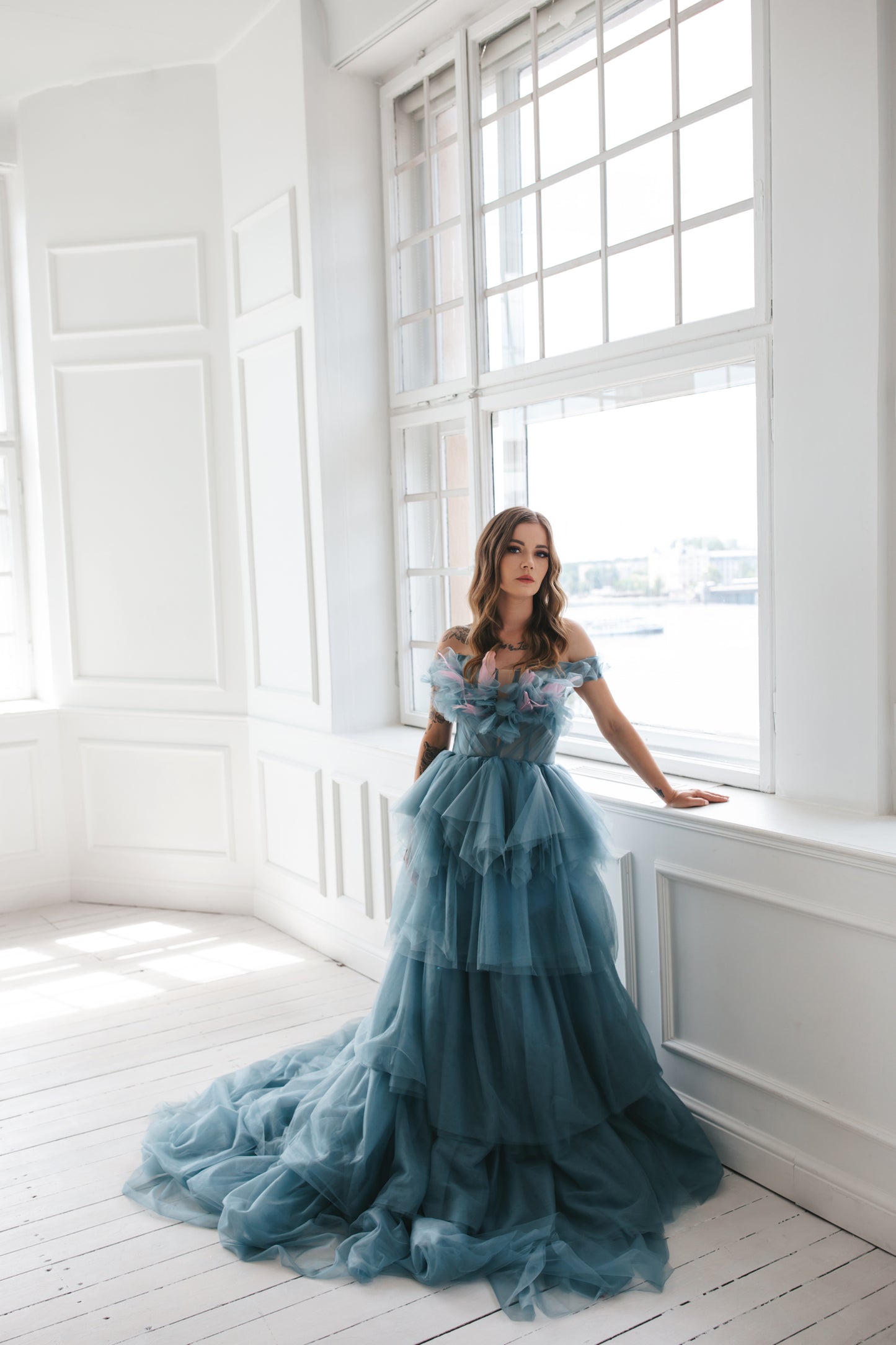 Dusty Blue Tulle Gown