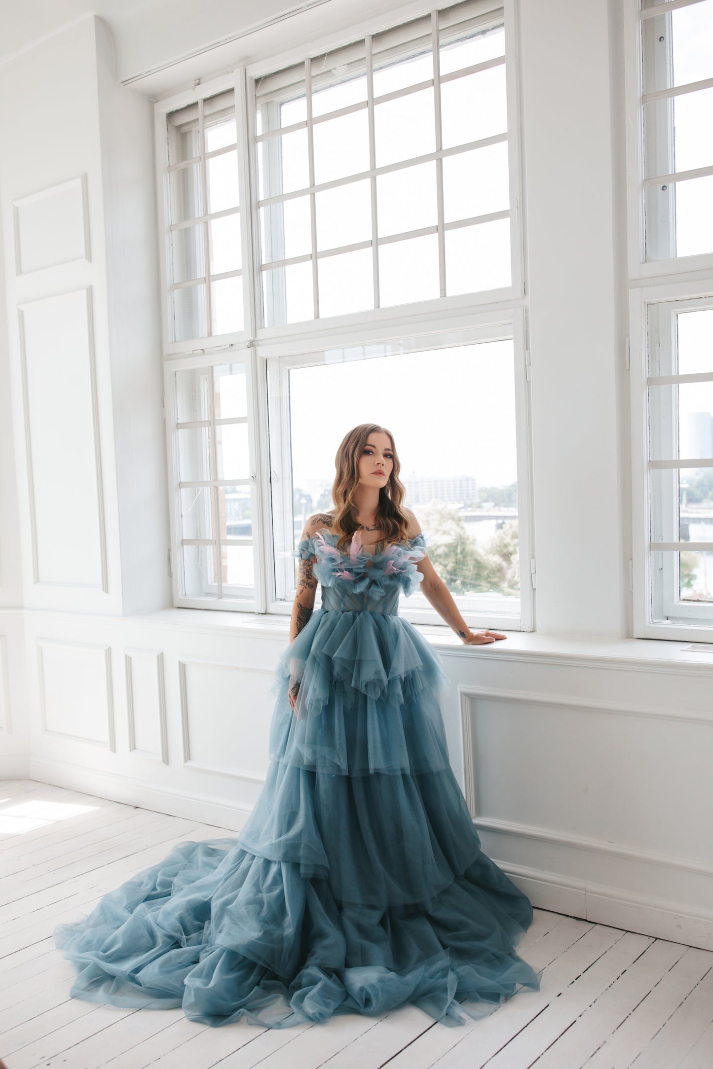 Dusty Blue Tulle Gown