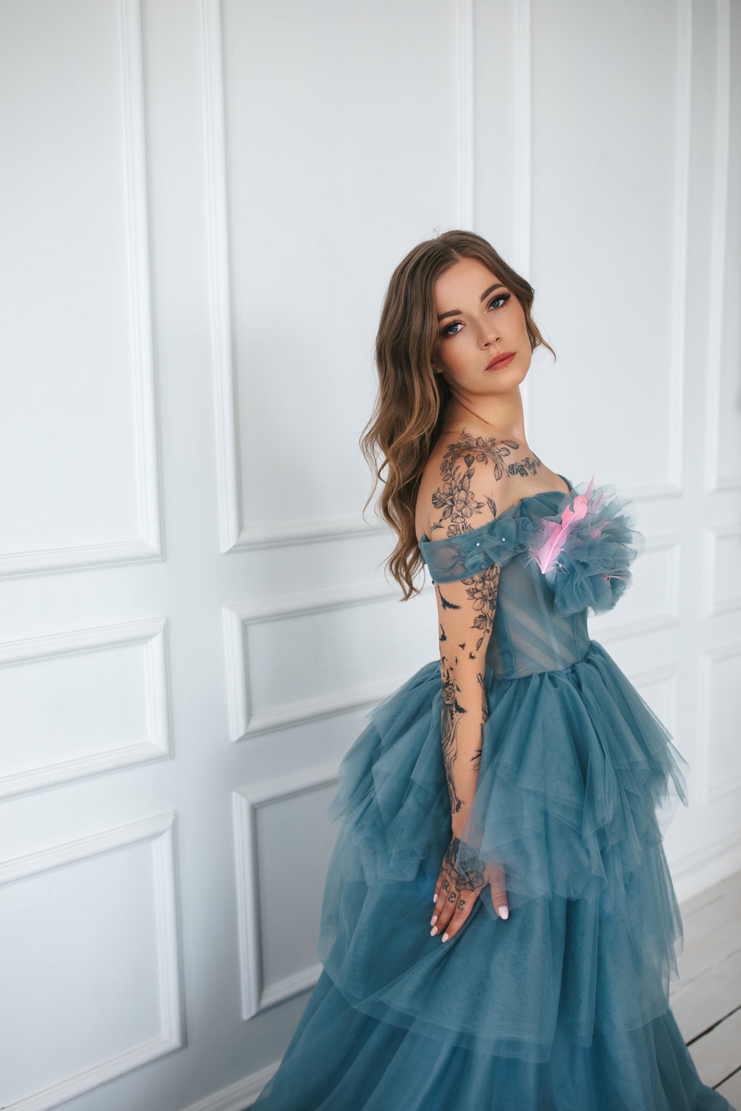 Dusty Blue Tulle Gown