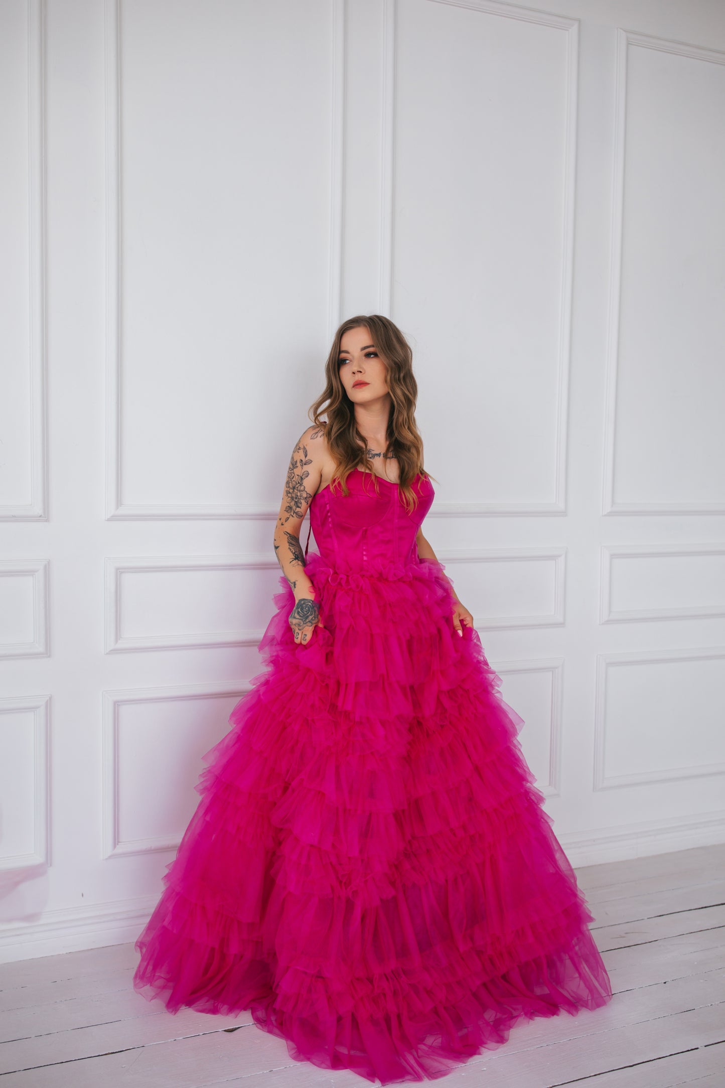 Pink Tulle Gown With Ruffles