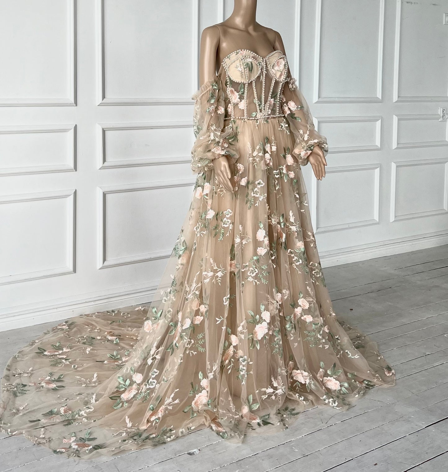 Floral Gown With Pearls