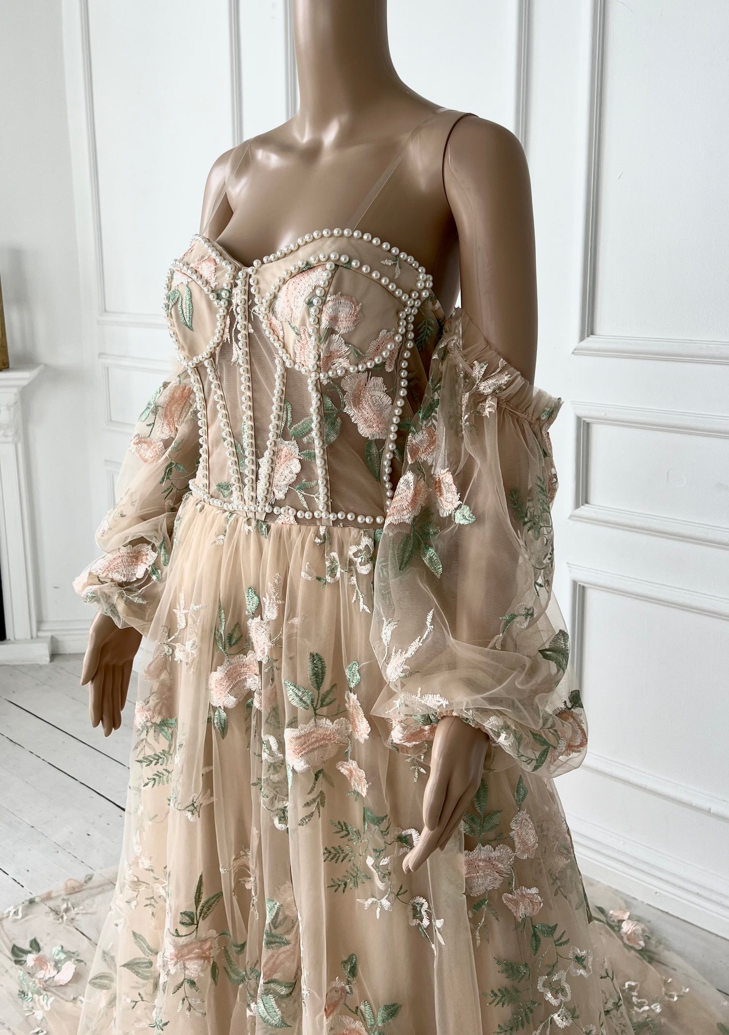 Floral Gown With Pearls