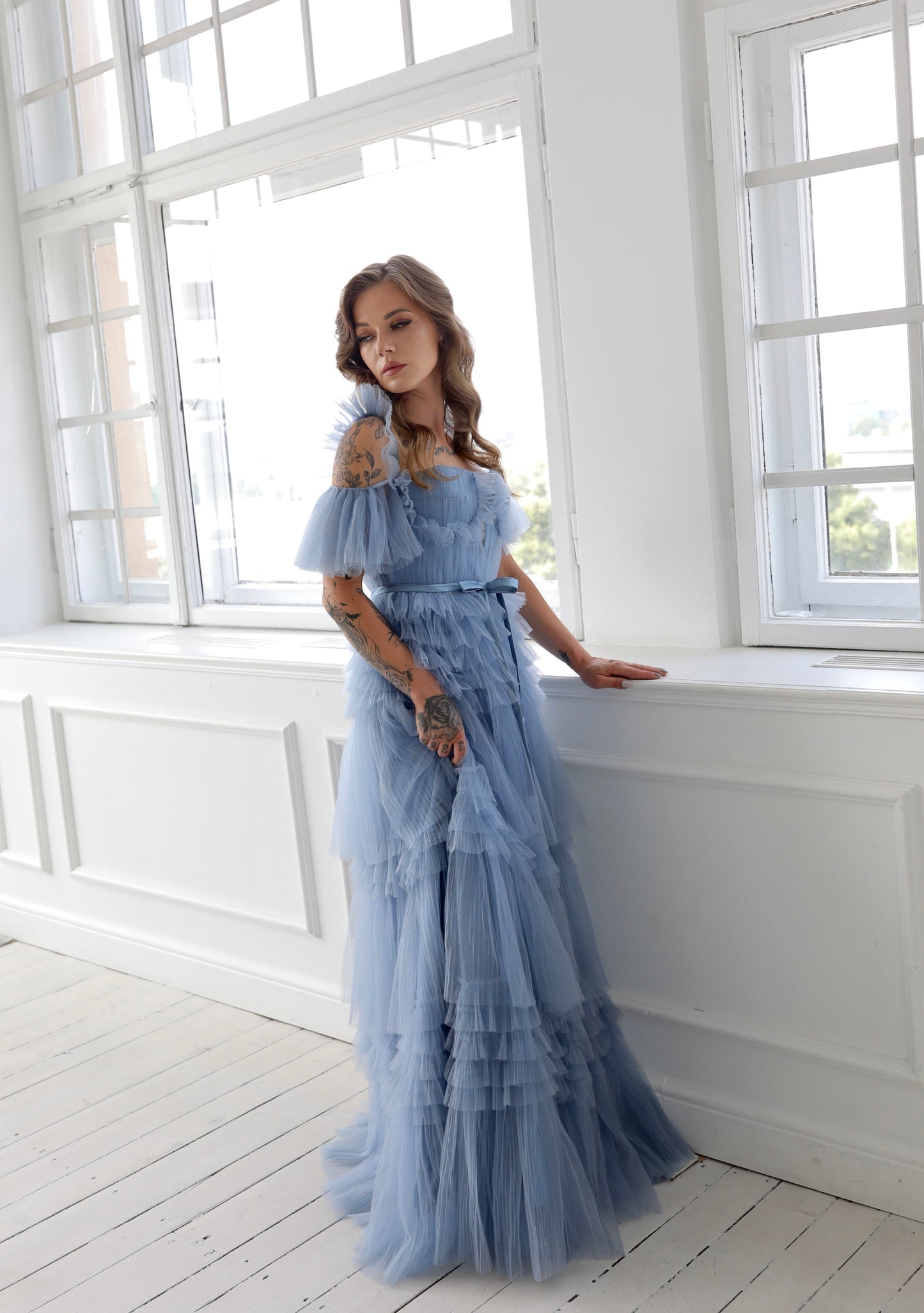 Dusty Blue Tulle Gown