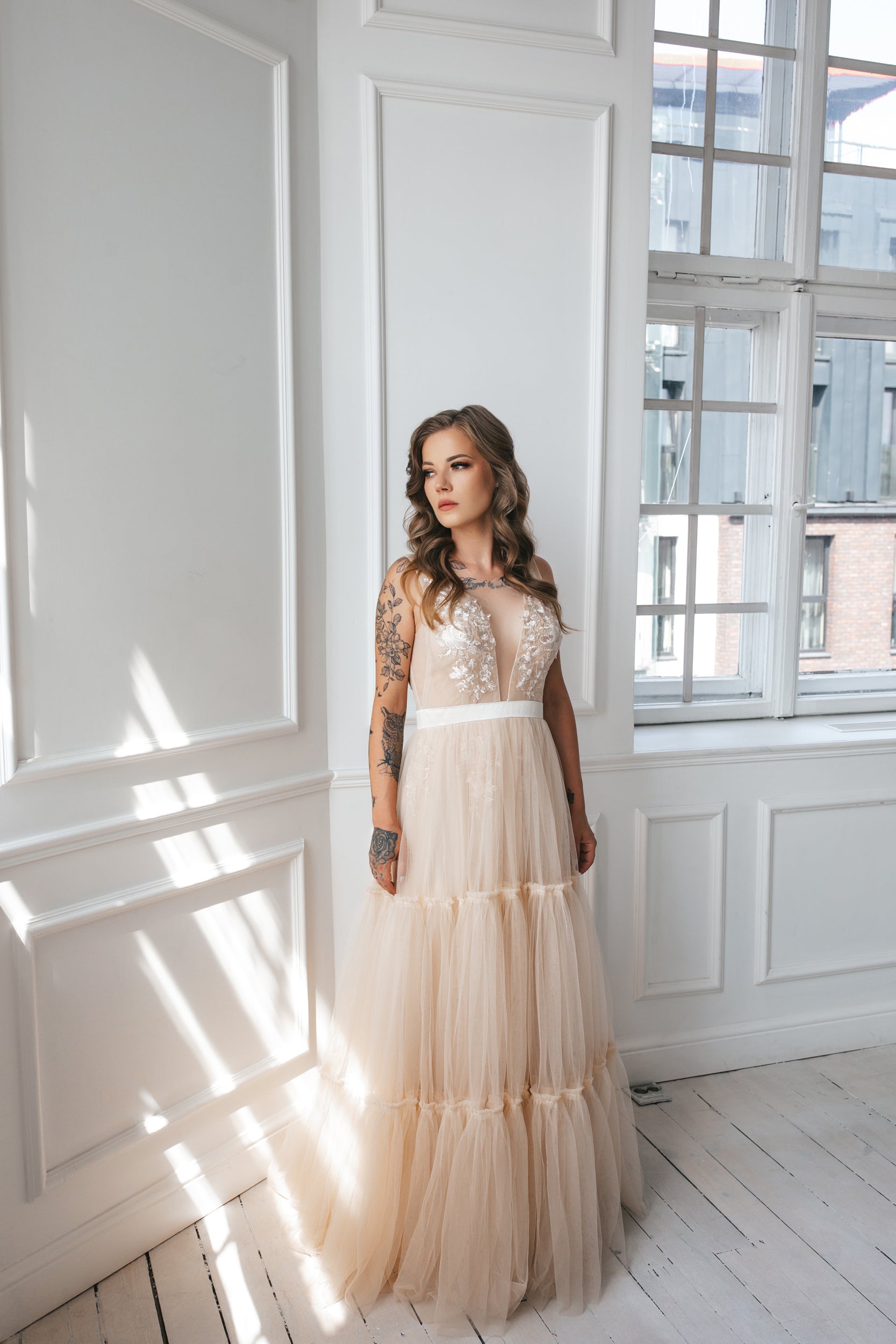 Bohemian Champagne Wedding Gown Dreamydresshouse Bohemian Champagne Wedding Gown Dreamydresshouse