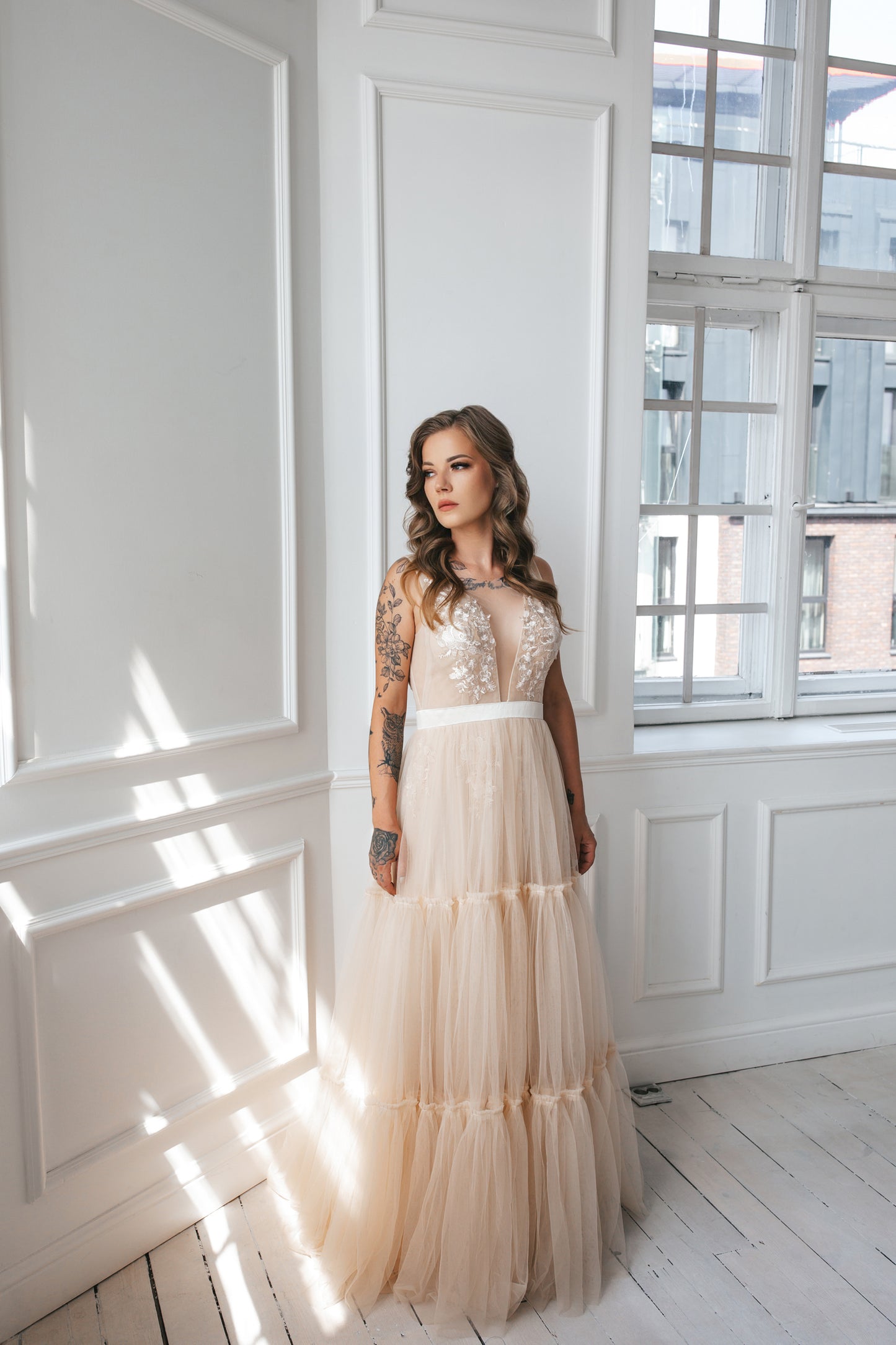 Bohemian Champagne Wedding Gown