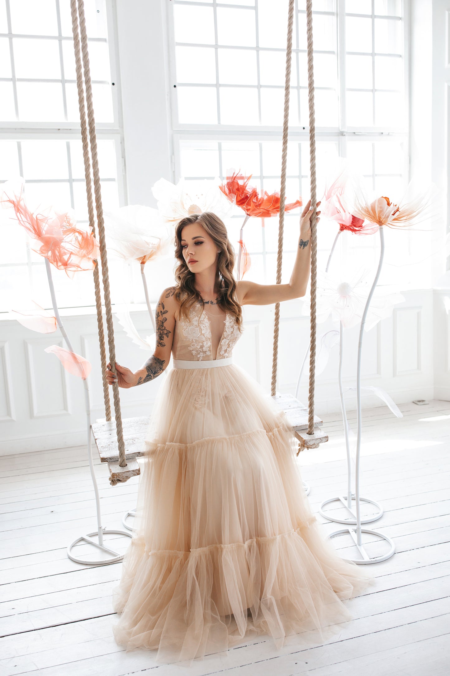 Bohemian Champagne Wedding Gown