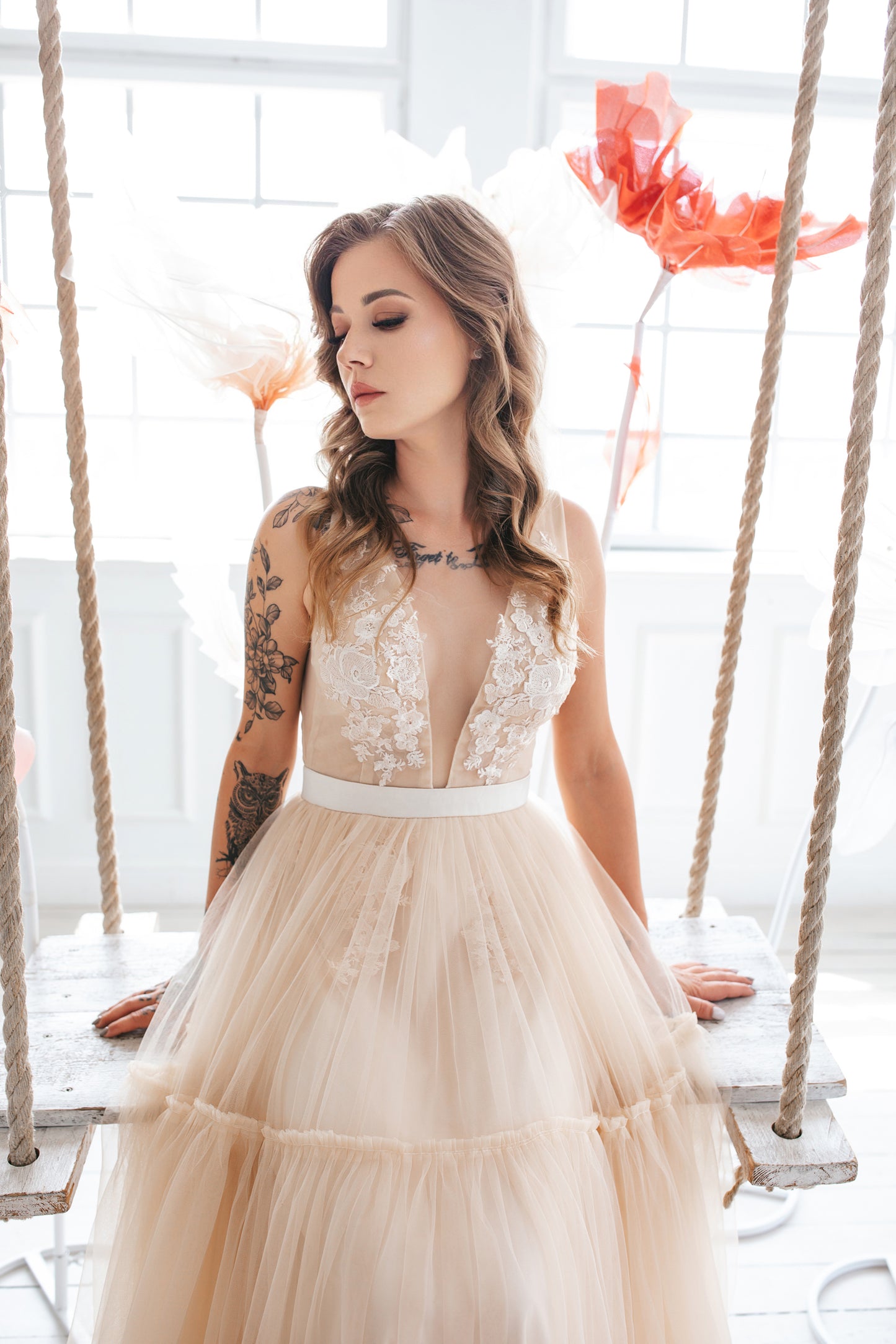 Bohemian Champagne Wedding Gown