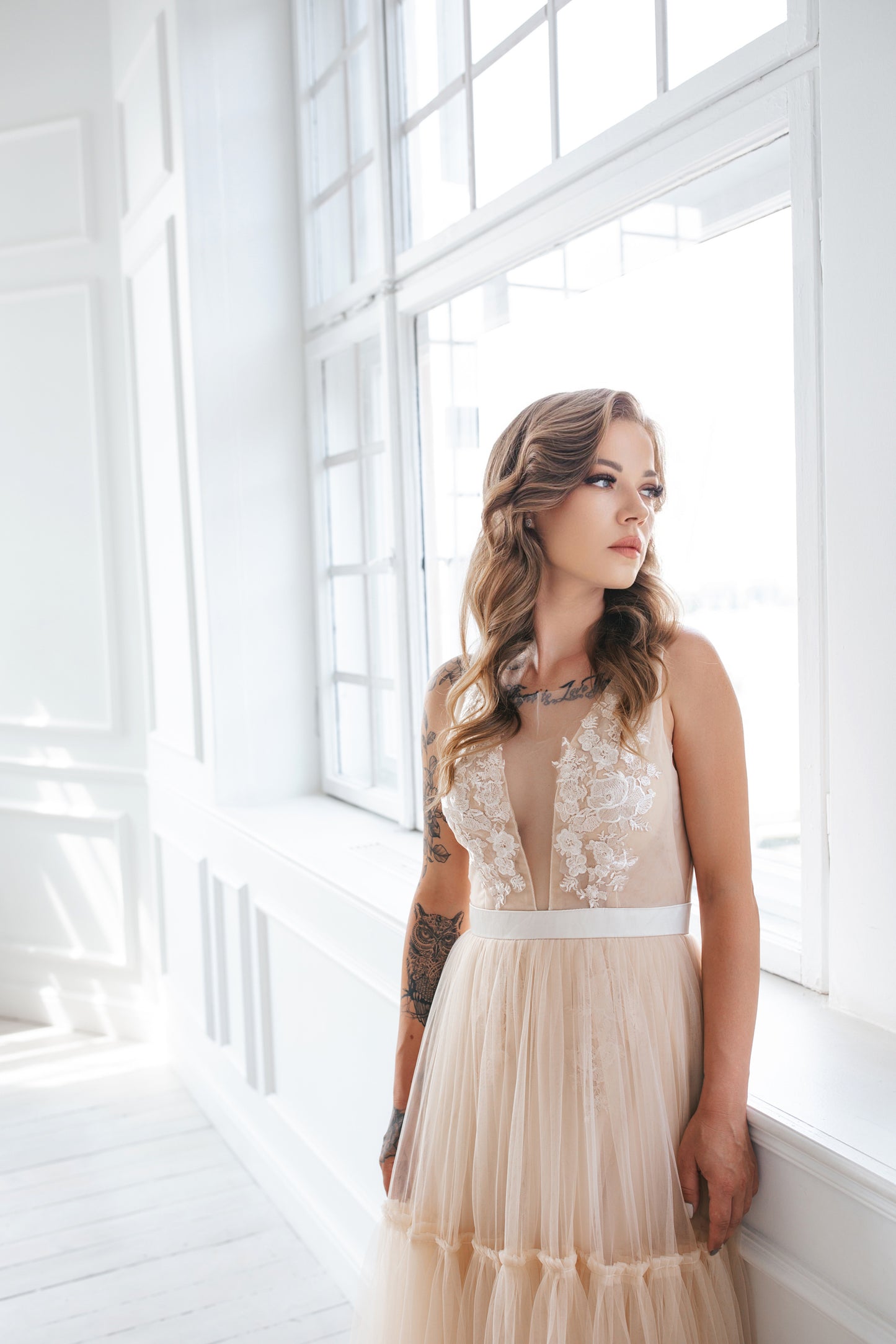 Bohemian Champagne Wedding Gown