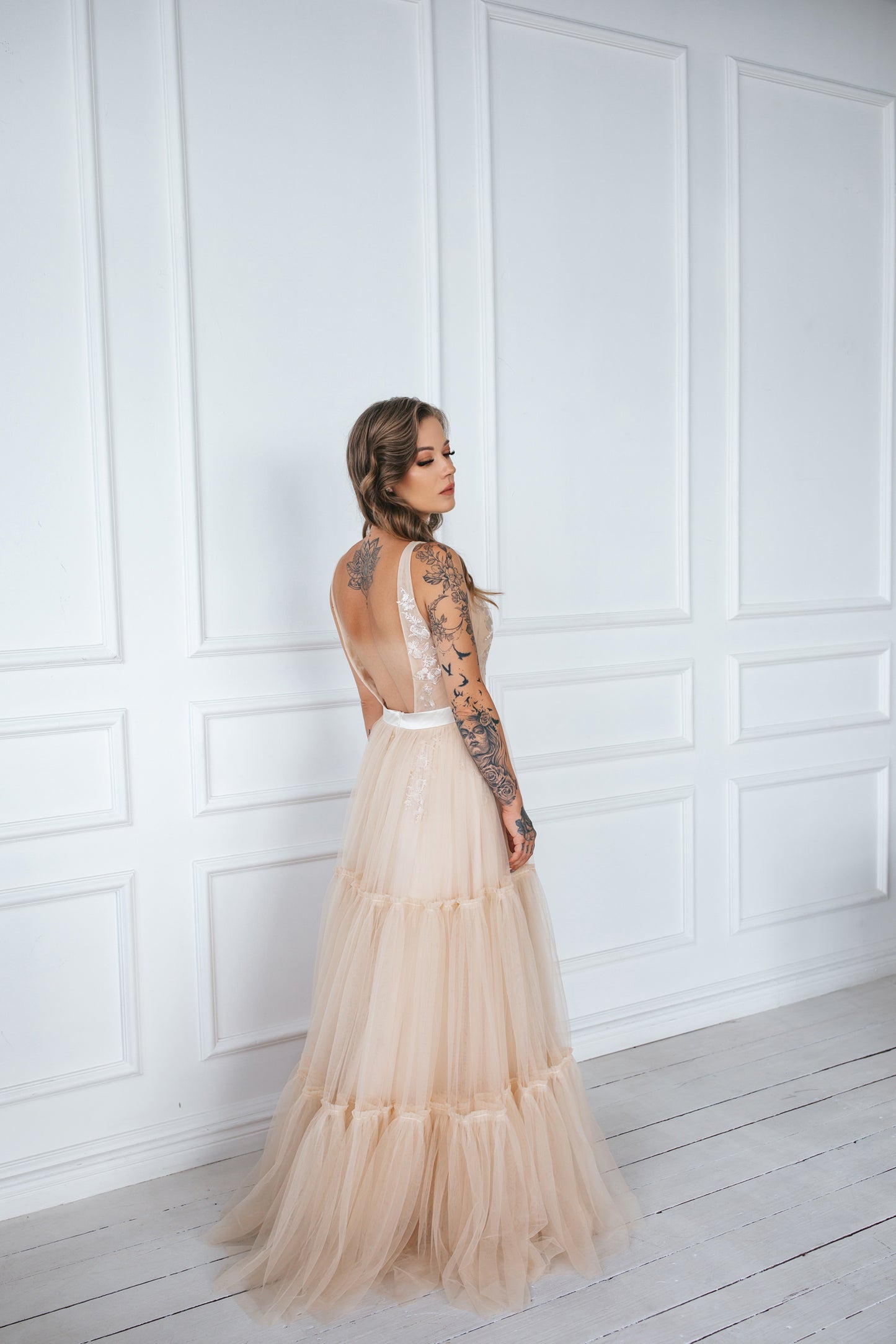 Bohemian Champagne Wedding Gown