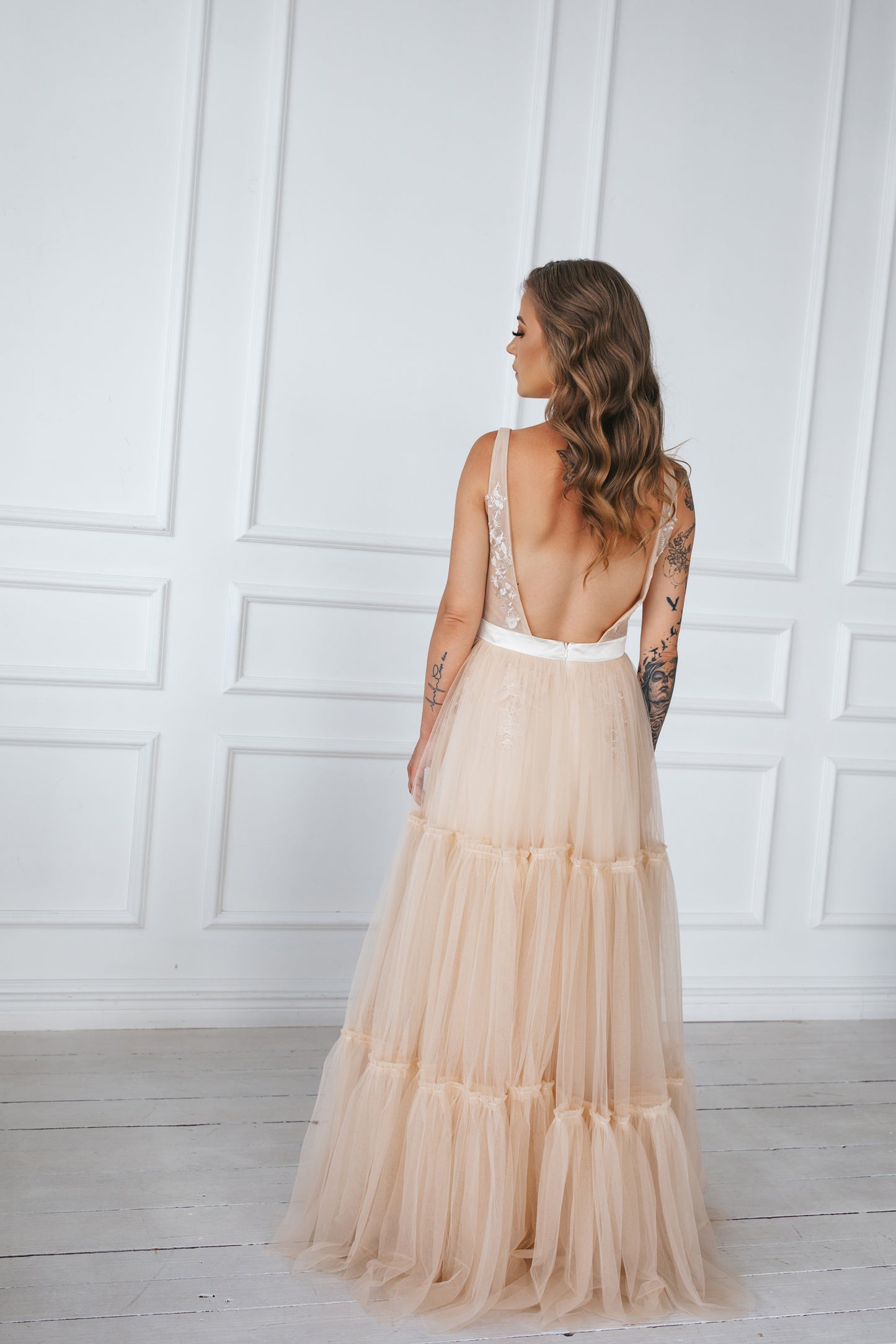 Bohemian Champagne Wedding Gown