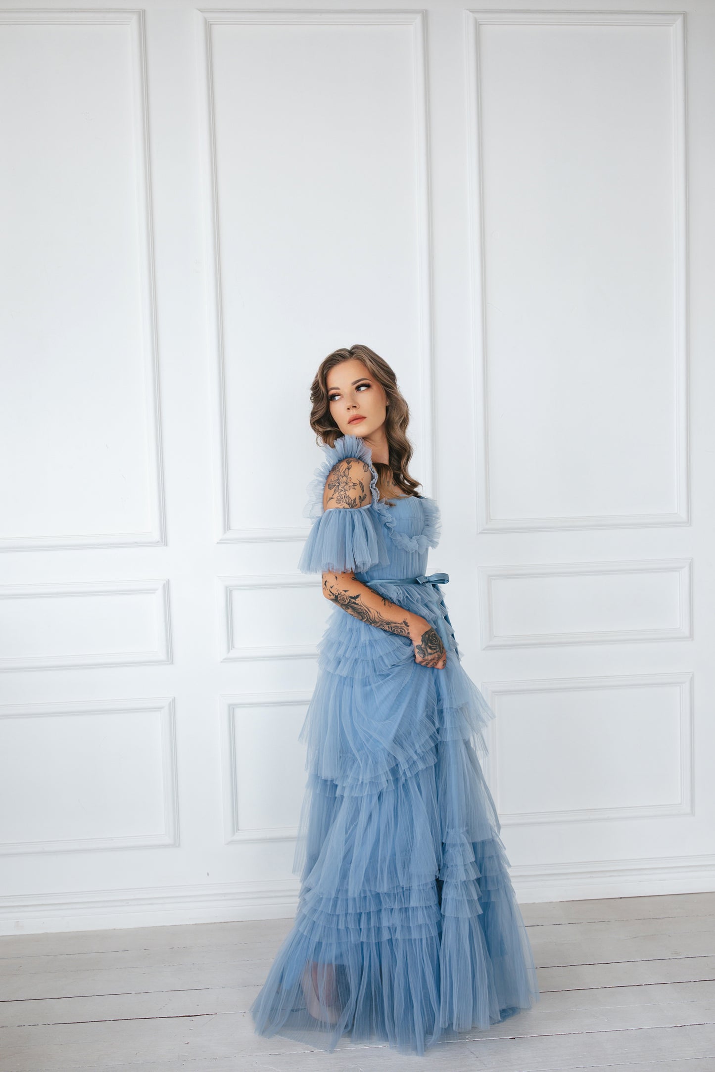 Dusty Blue Tulle Gown