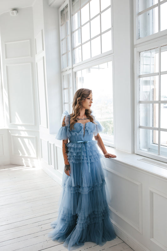 Dusty Blue Tulle Gown