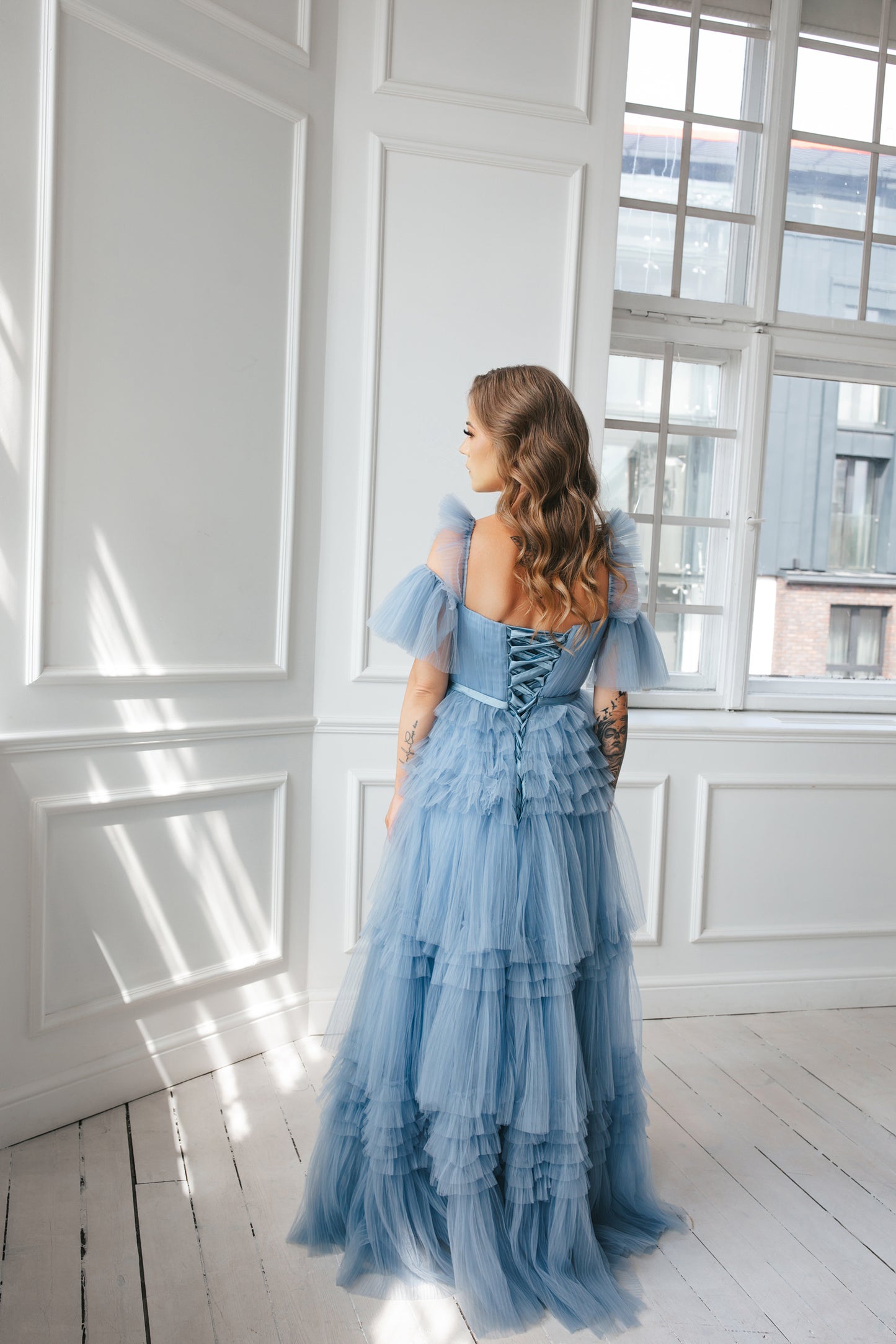 Dusty Blue Tulle Gown