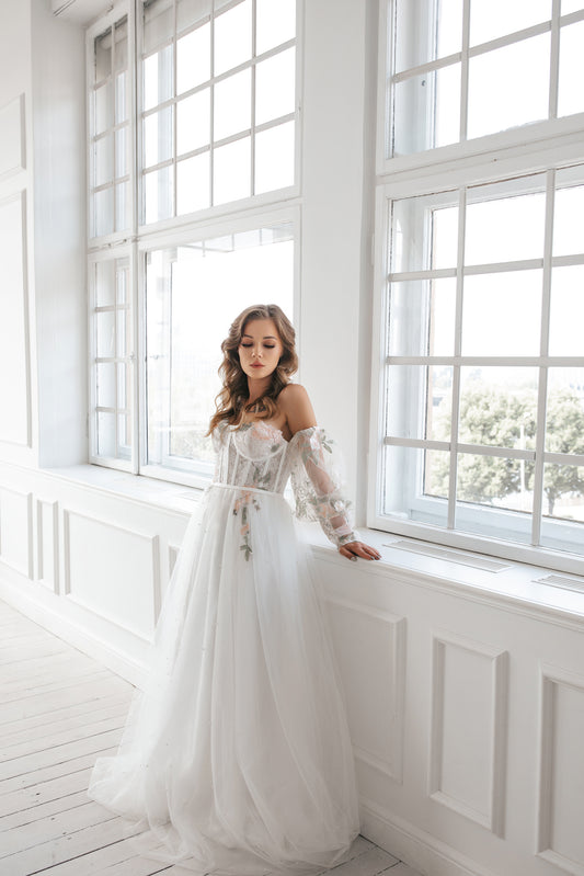 Bohemian Wedding Gown With Pearls