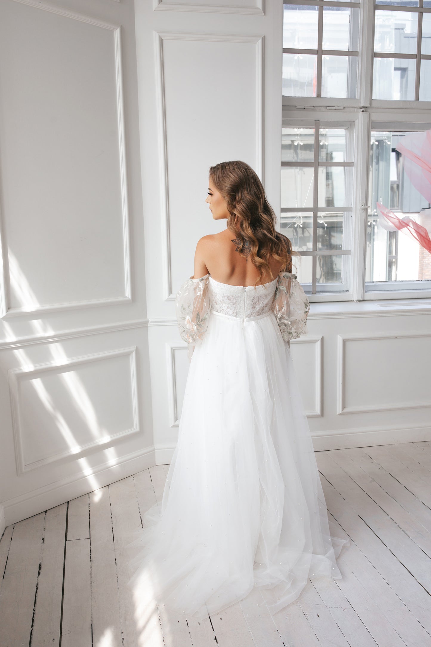 Bohemian Wedding Gown With Pearls