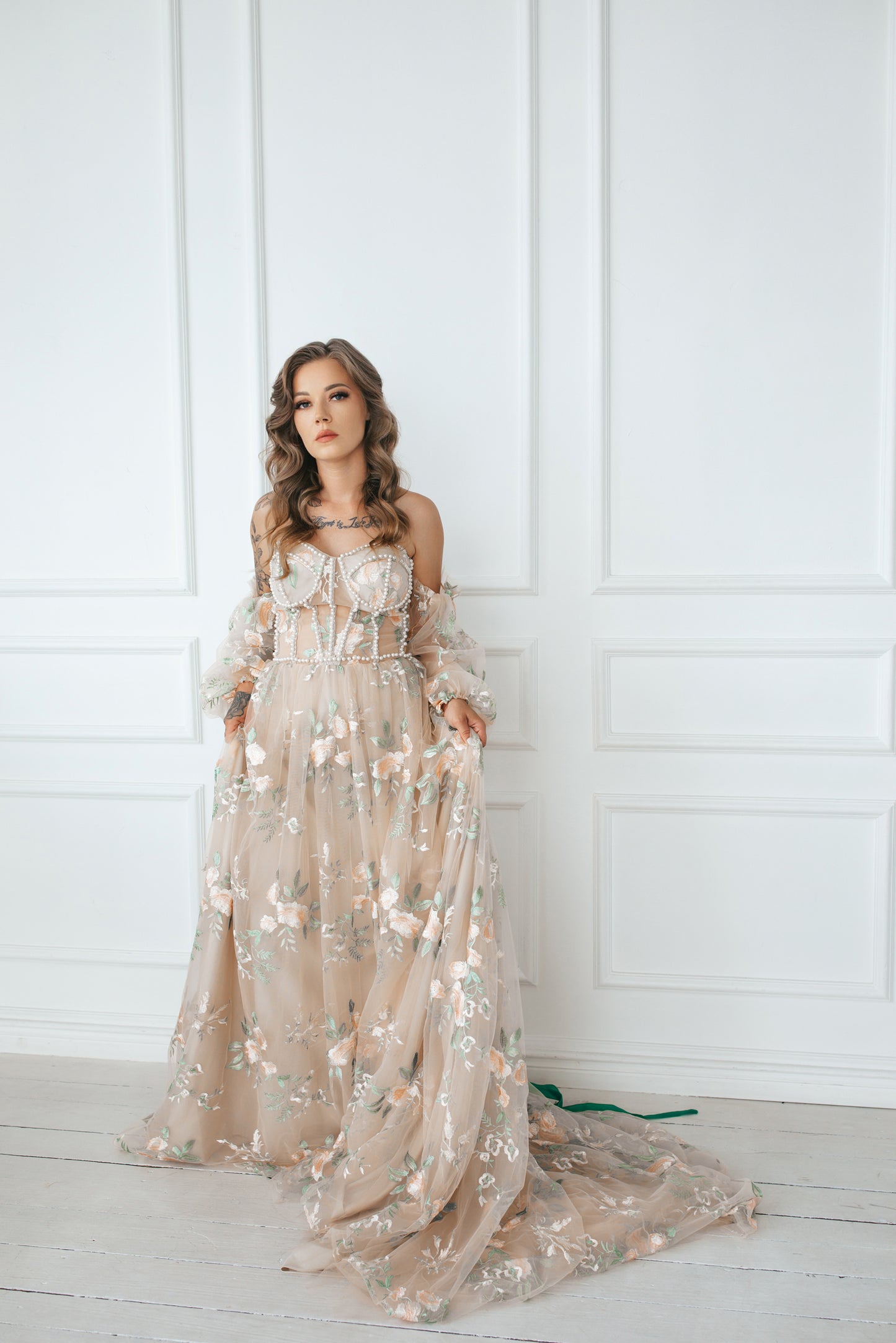 Floral Gown With Pearls