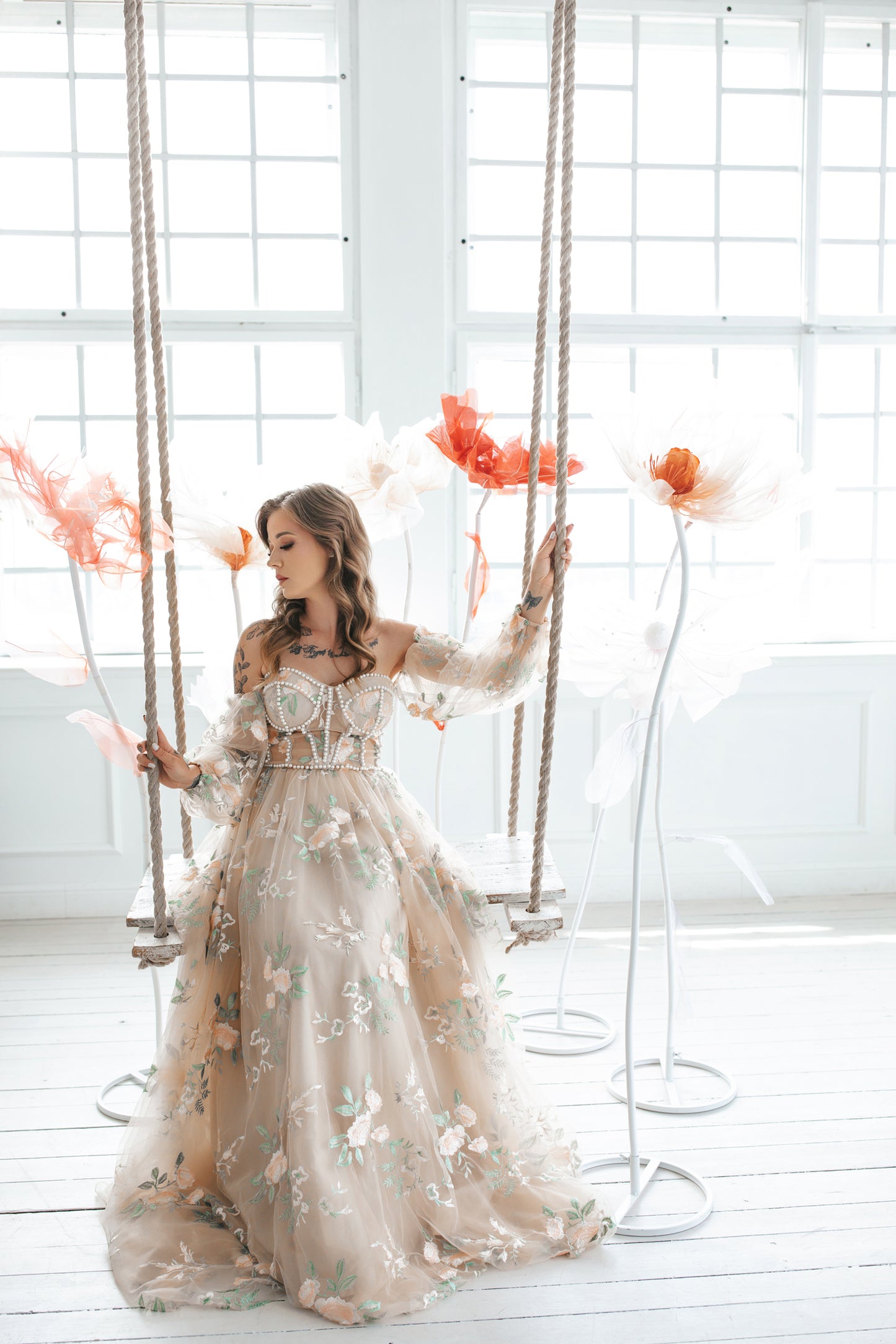 Floral Gown With Pearls