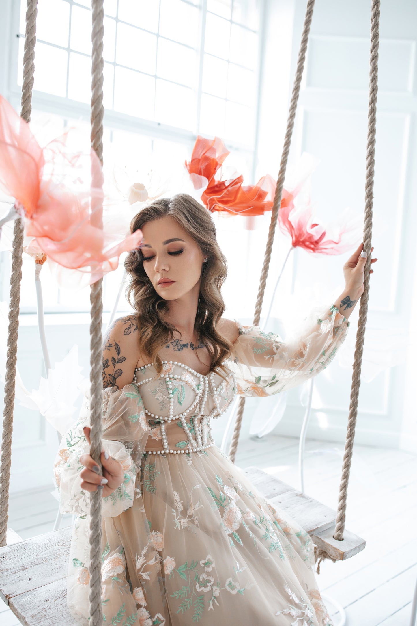 Floral Gown With Pearls