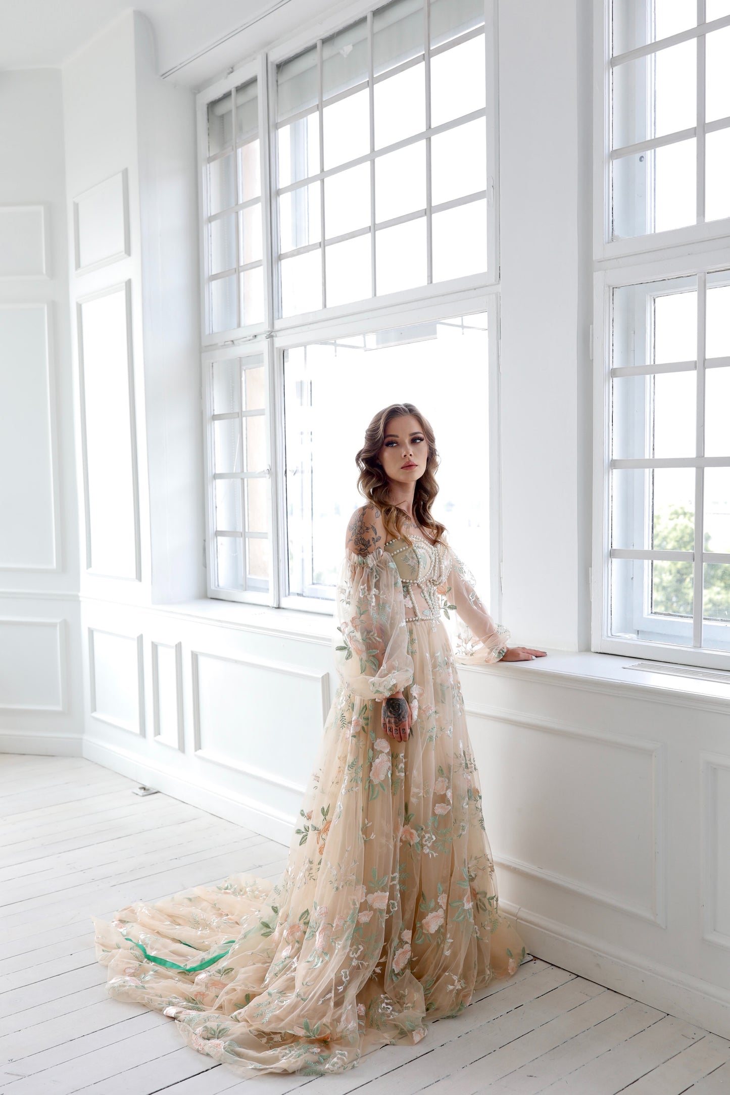 Floral Gown With Pearls