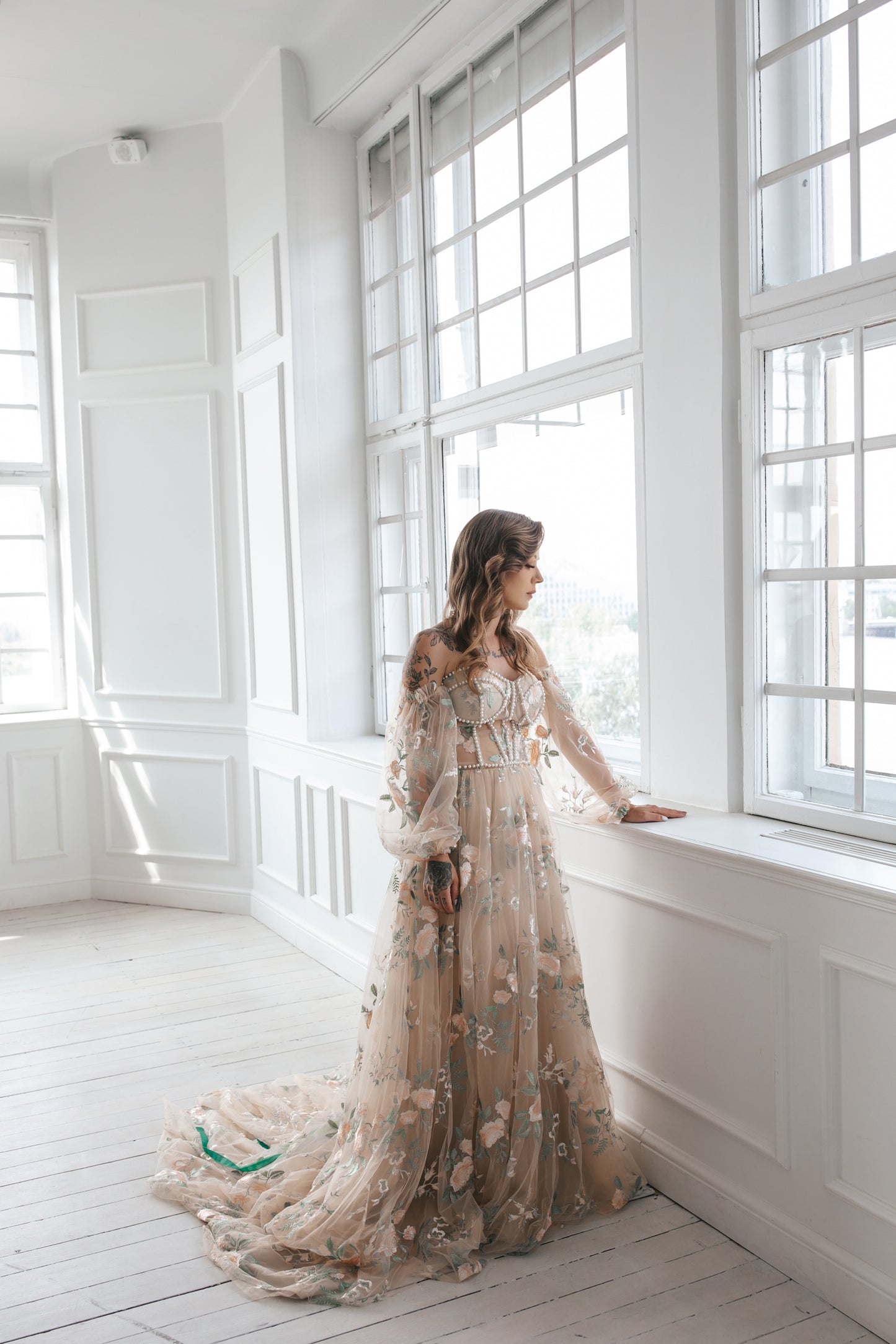 Floral Gown With Pearls